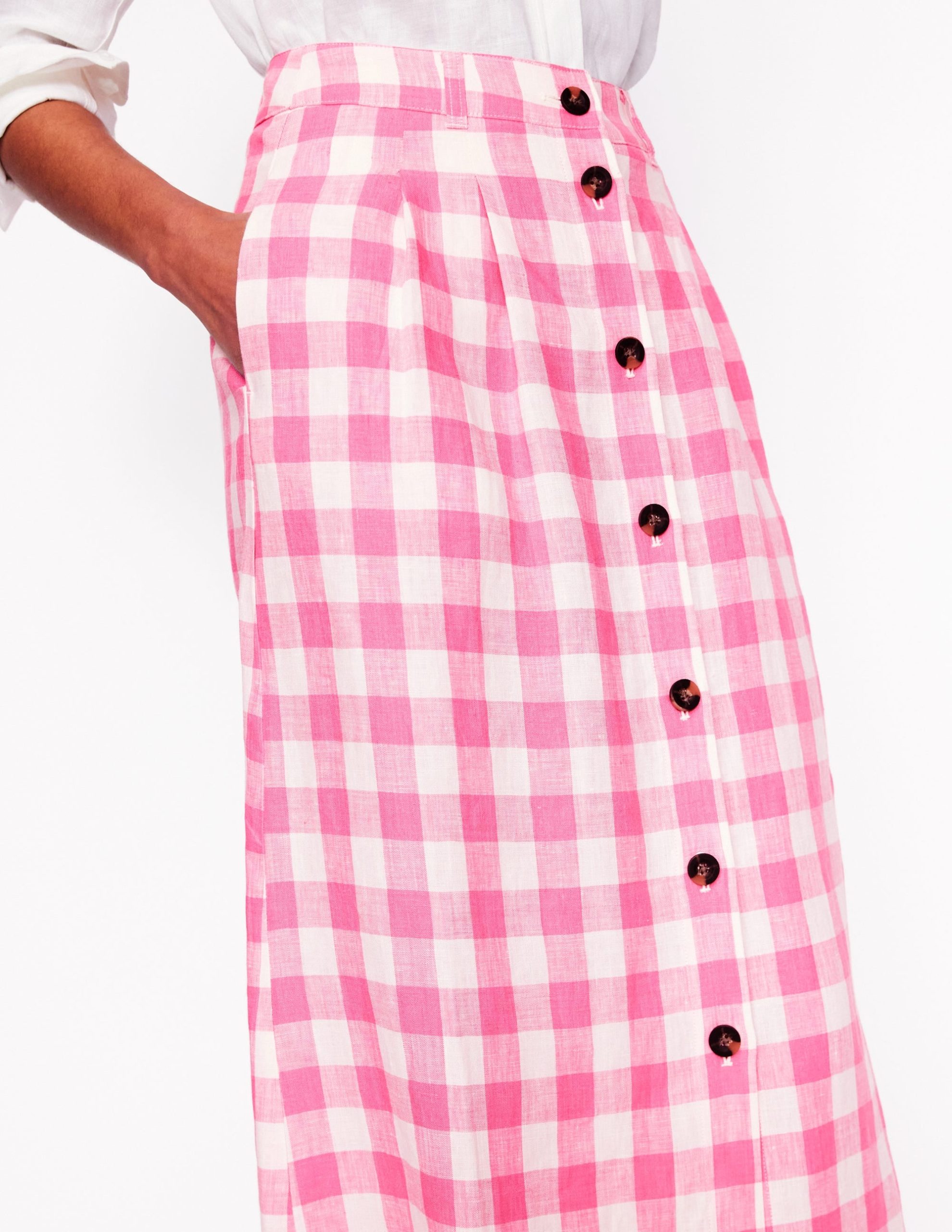 Thomasina Linen Midi Skirt-Pink Gingham - Image 3