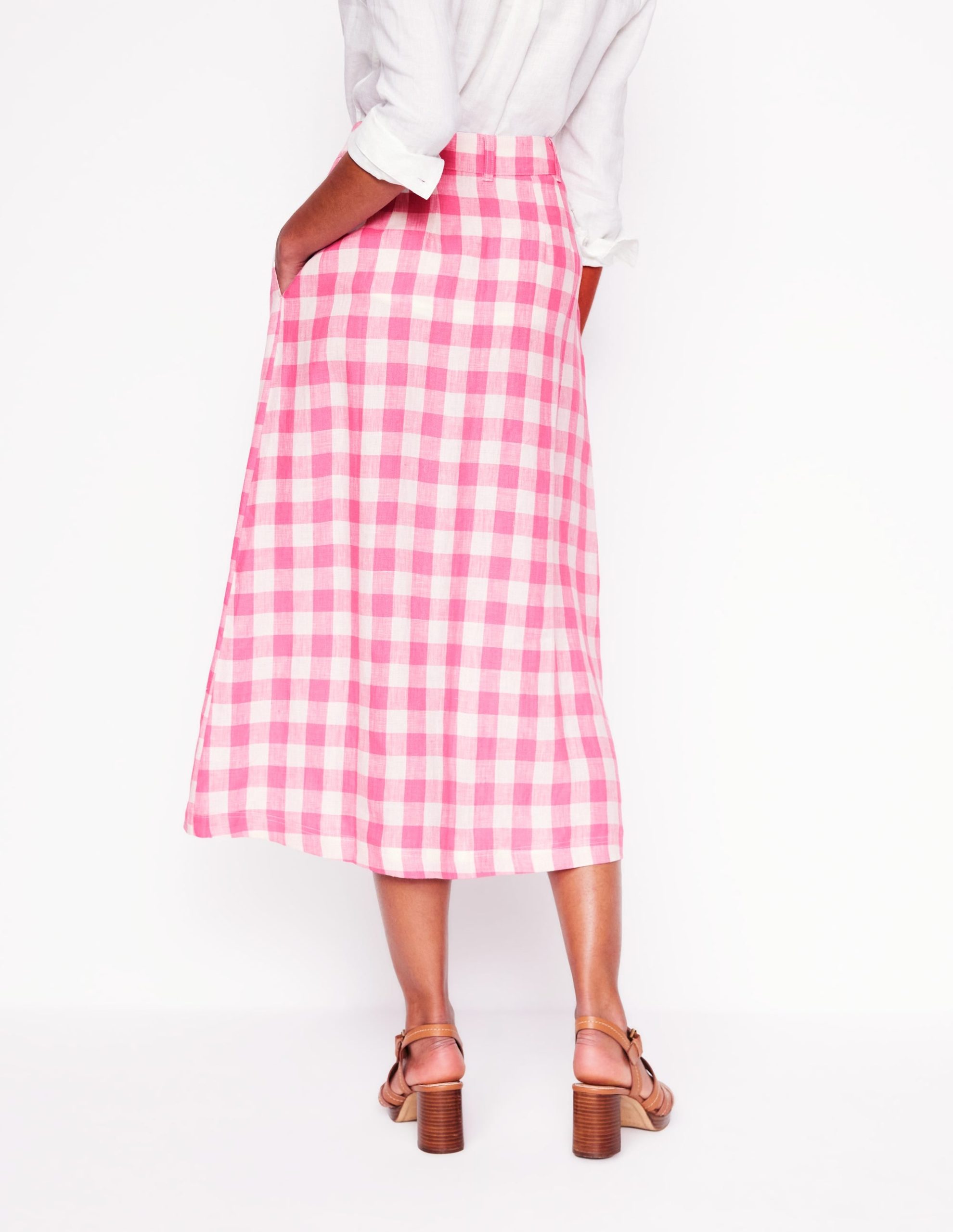 Thomasina Linen Midi Skirt-Pink Gingham - Image 4