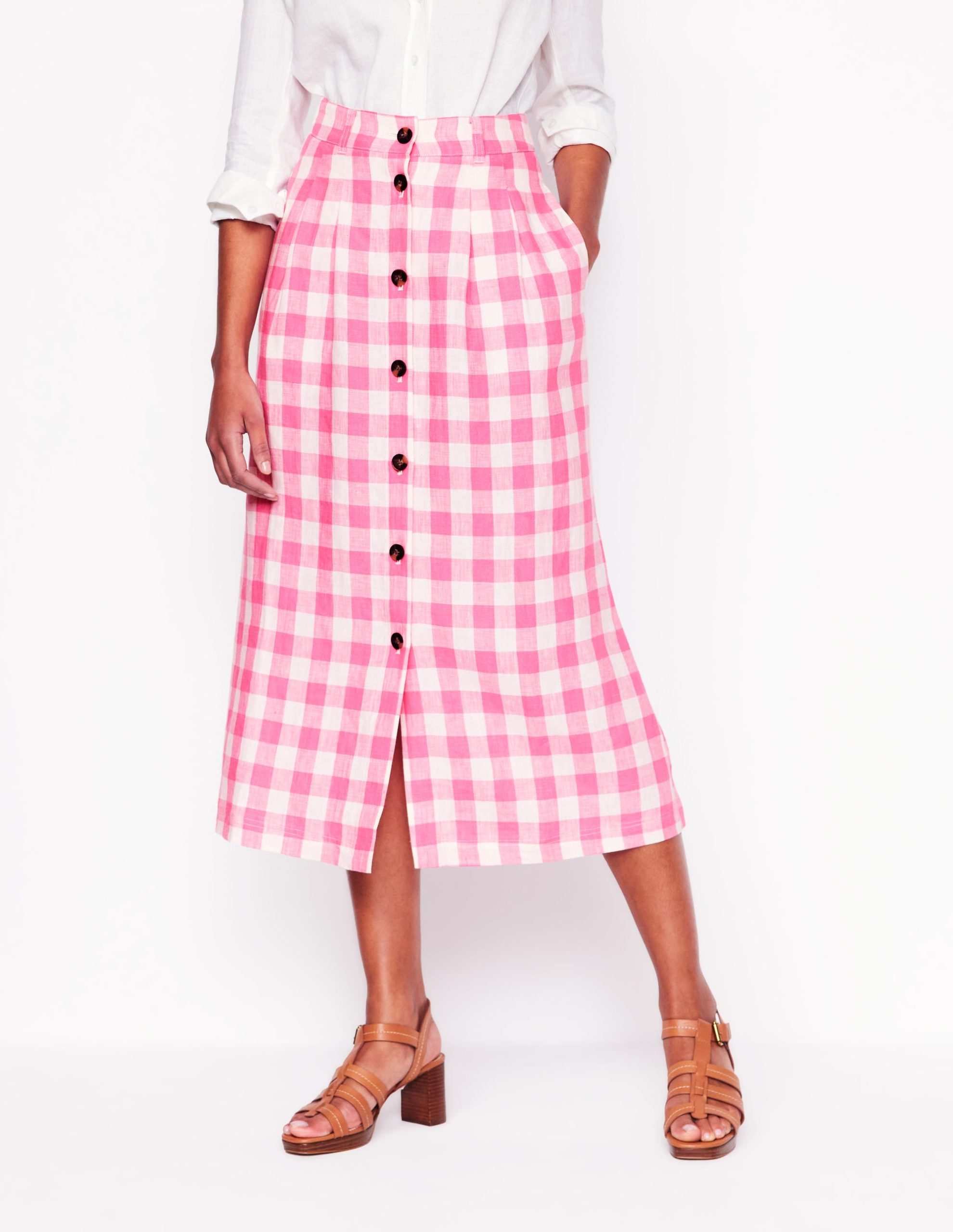 Thomasina Linen Midi Skirt-Pink Gingham - Image 5