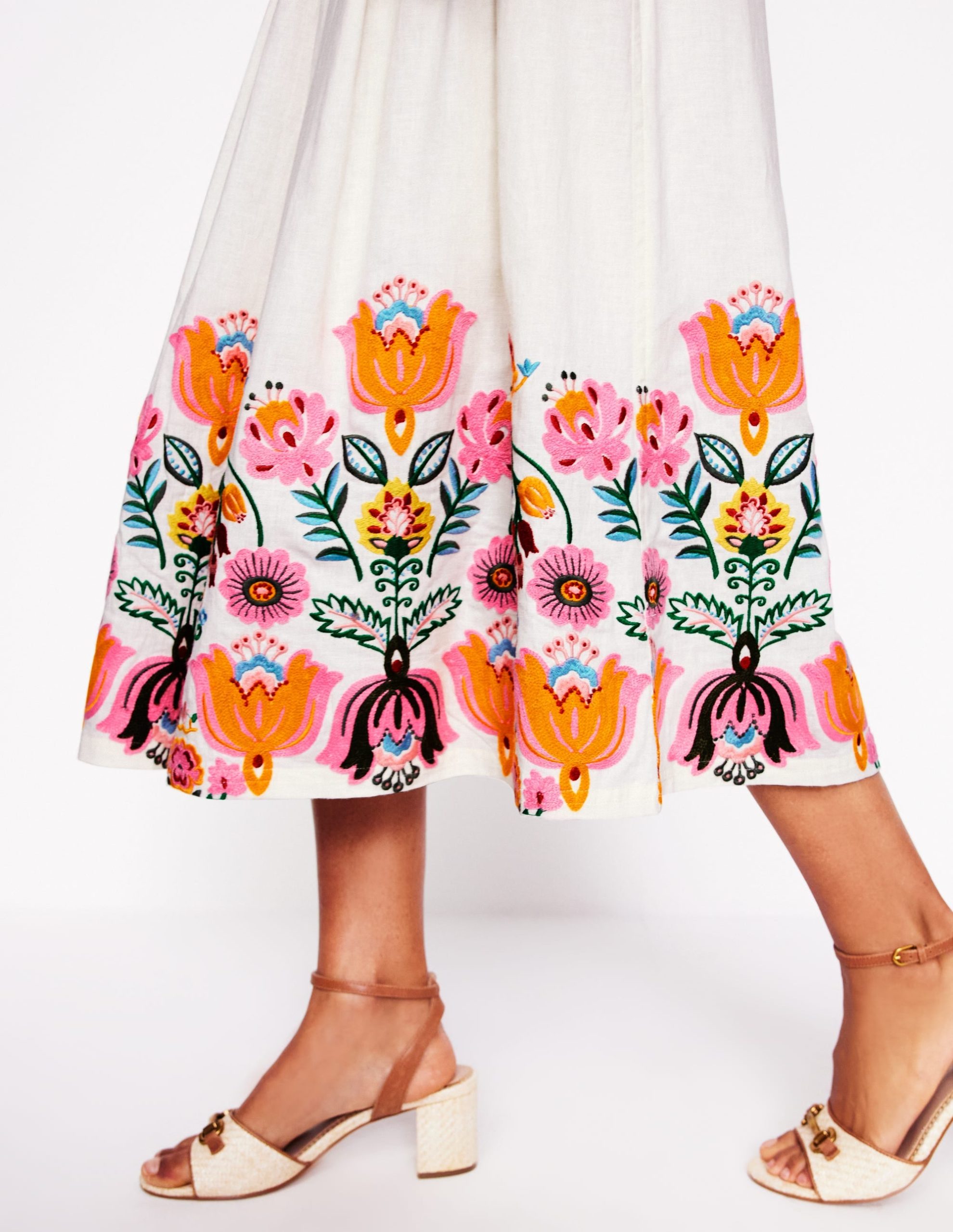 Verity Embroidered Linen Skirt-Ivory - Image 2