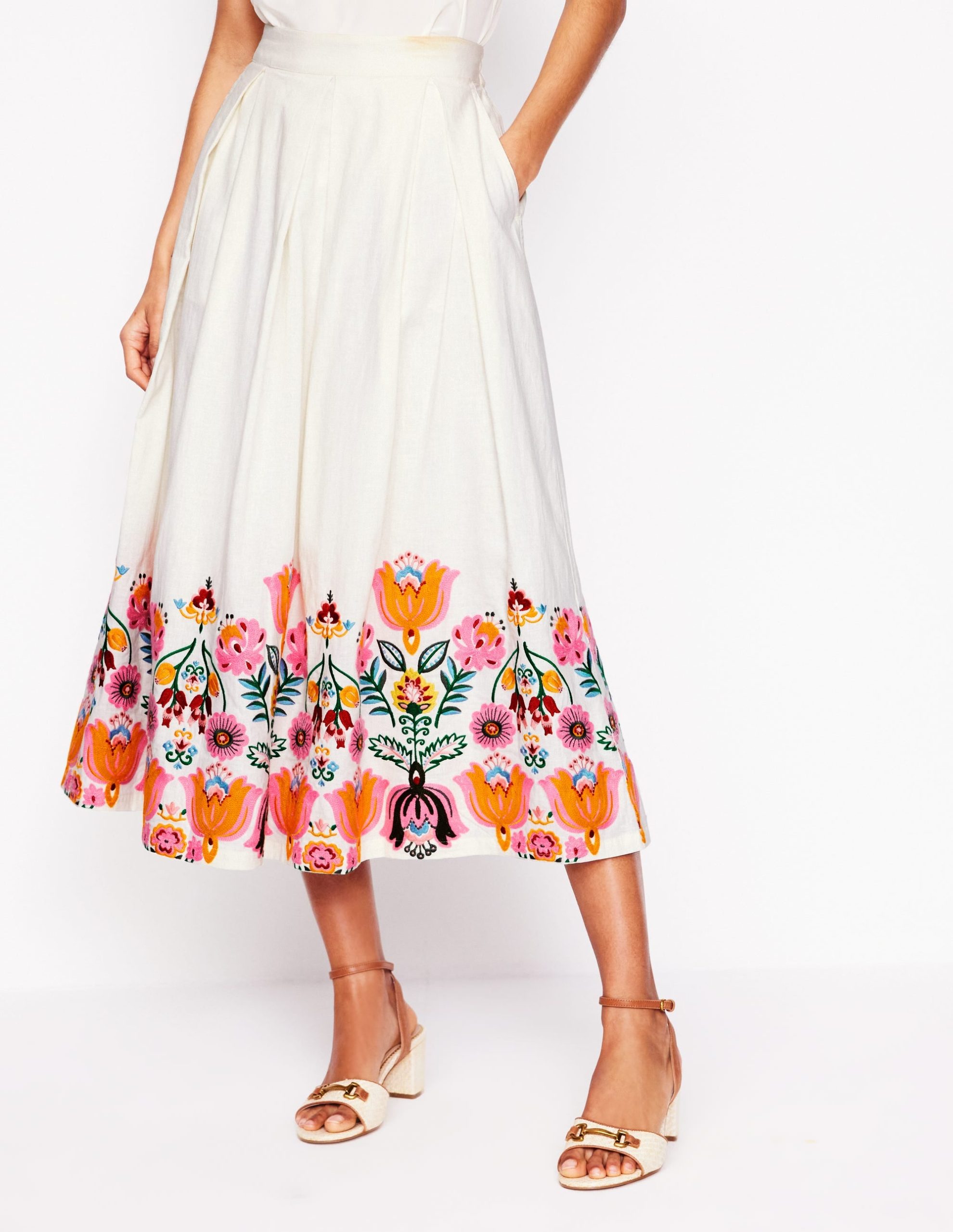 Verity Embroidered Linen Skirt-Ivory - Image 4