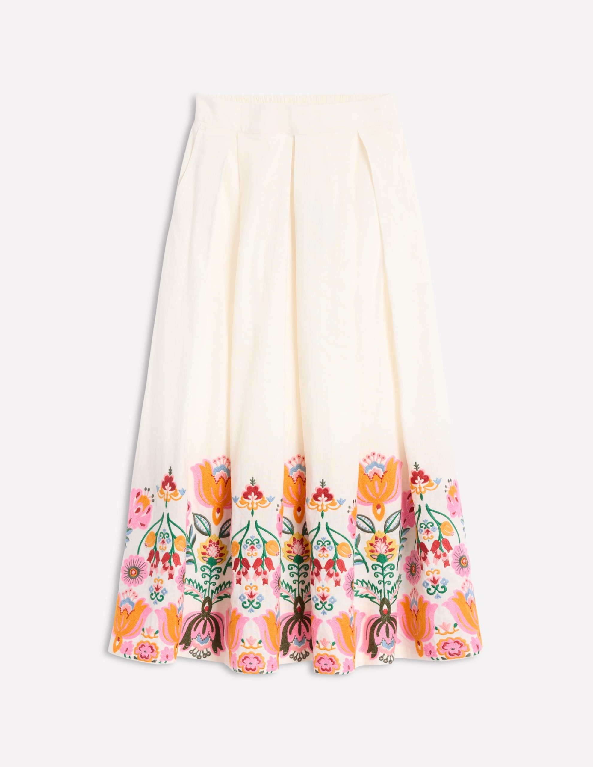 Verity Embroidered Linen Skirt-Ivory - Image 7