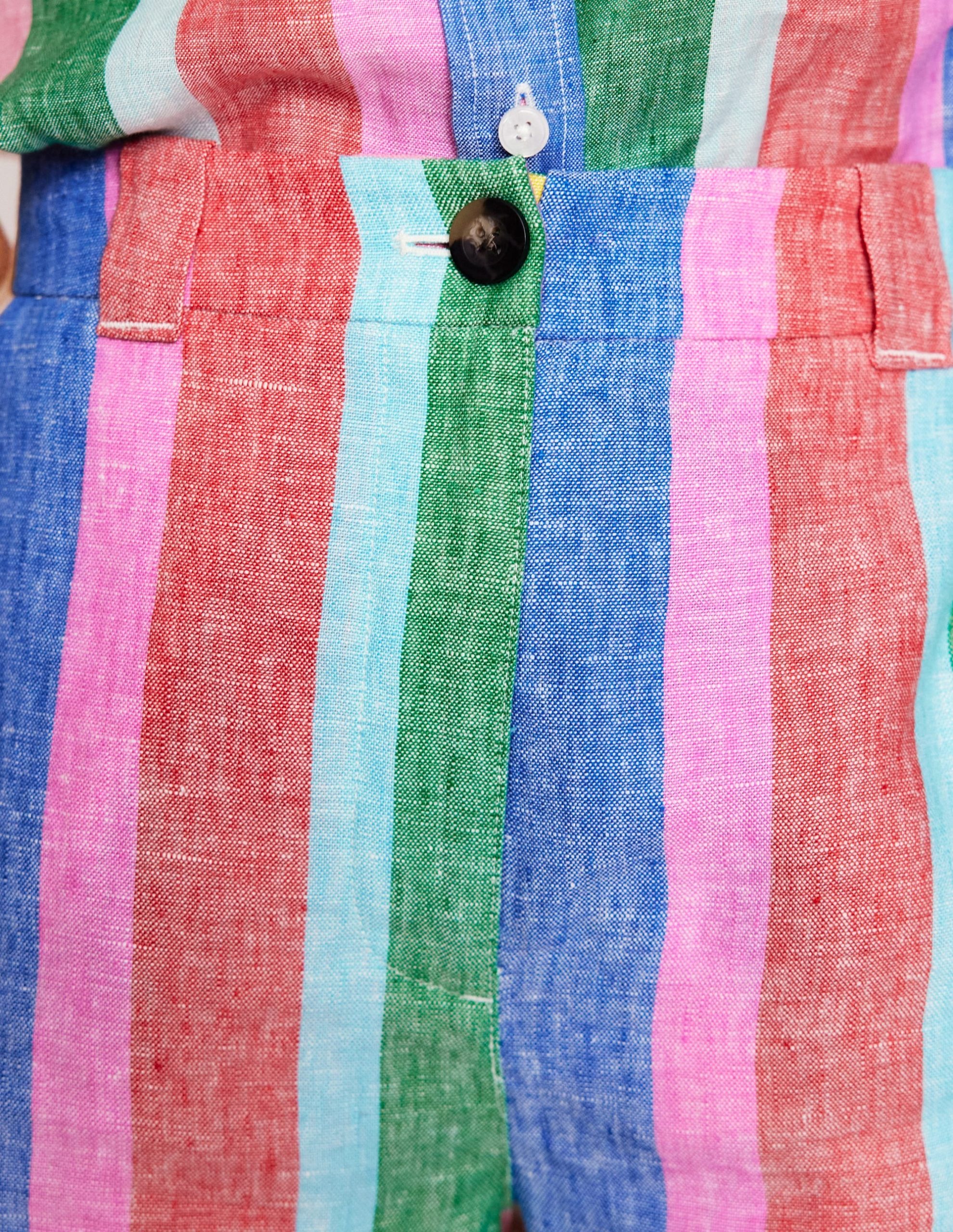 Westbourne Linen Shorts-Bright Rainbow Stripe - Image 4