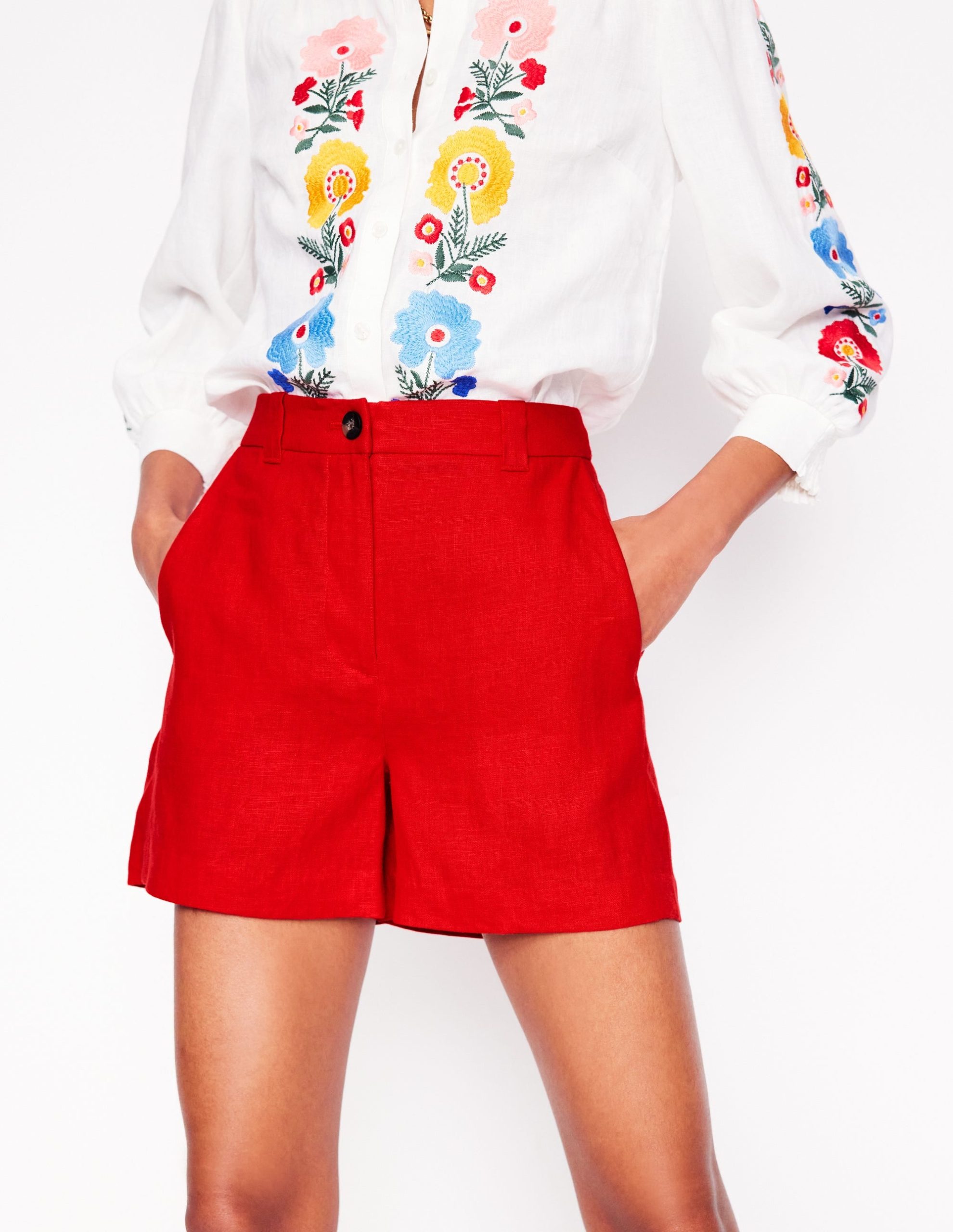 Westbourne Linen Shorts-Poppy Red - Image 5