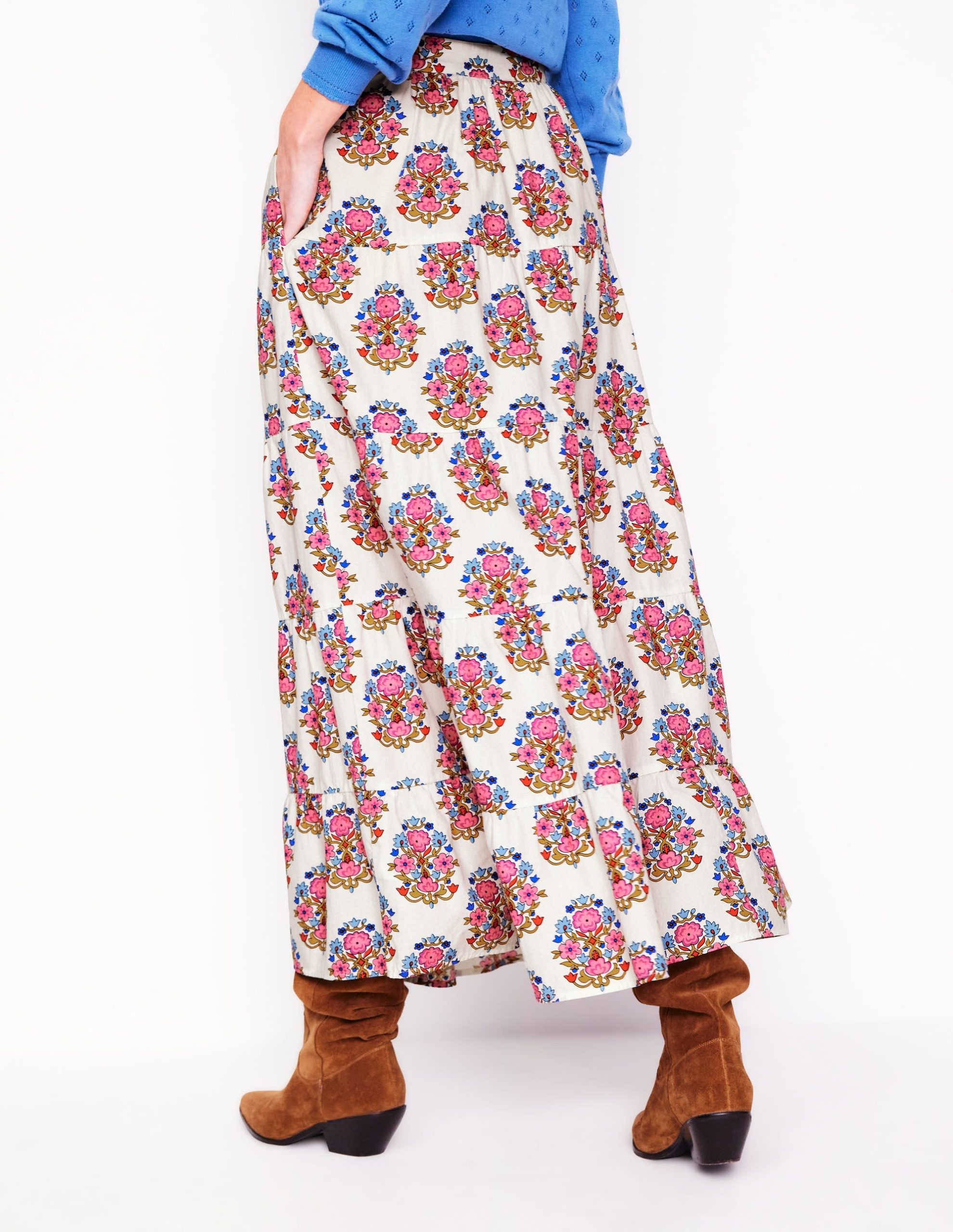 Nadia Poplin Maxi Skirt-Ivory. Wildflower Stamp - Image 3