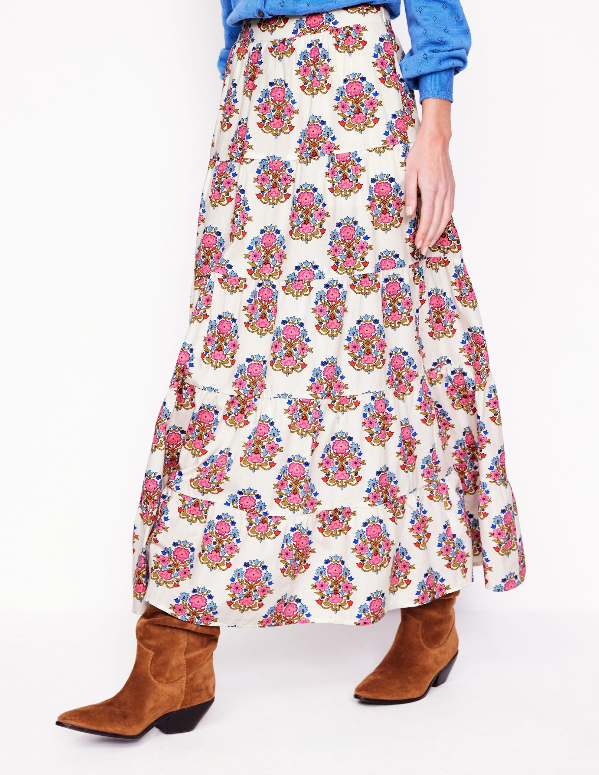 Nadia Poplin Maxi Skirt-Ivory. Wildflower Stamp - Image 4