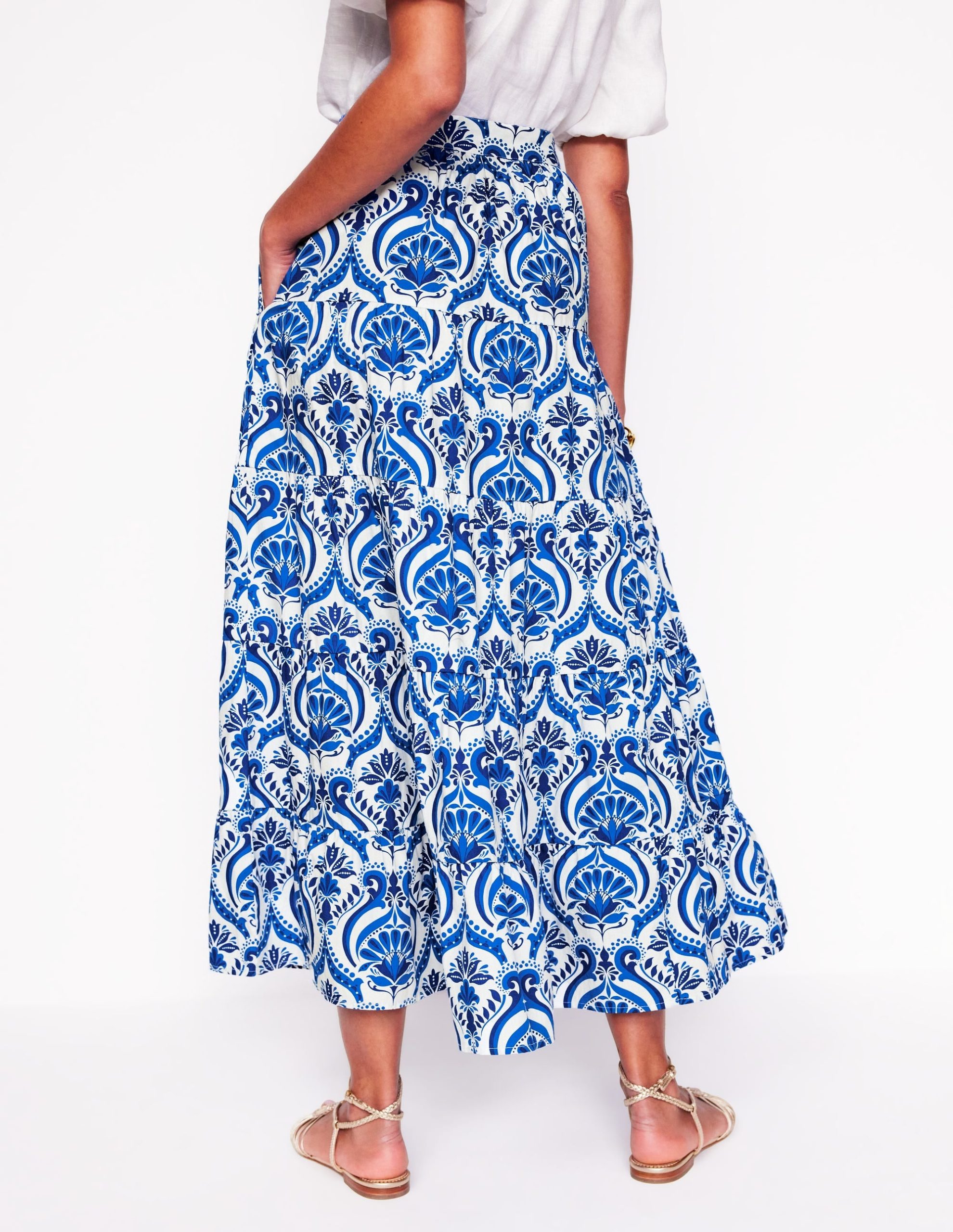Nadia Poplin Maxi Skirt-Blue. Ornamental Floral - Image 3