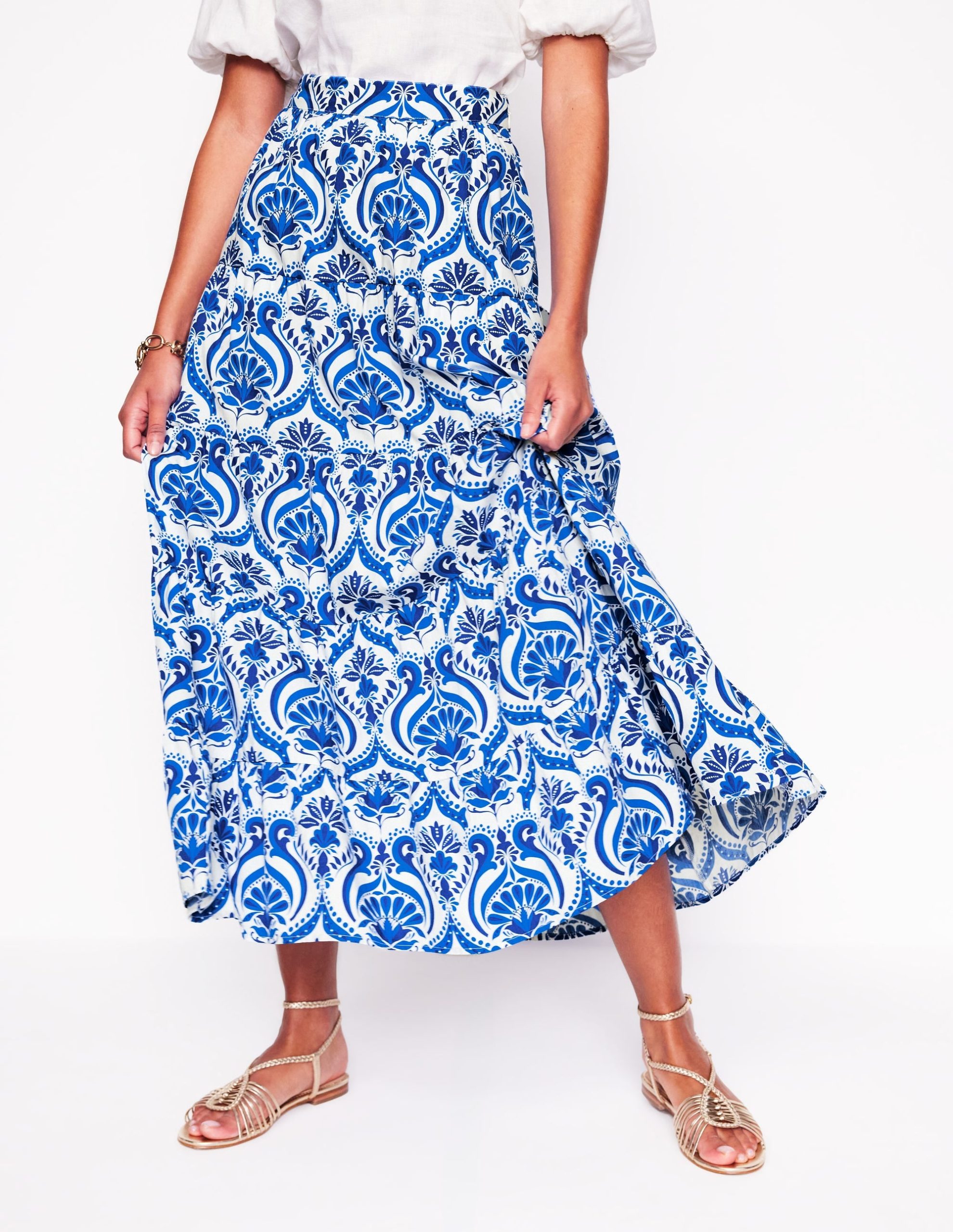 Nadia Poplin Maxi Skirt-Blue. Ornamental Floral - Image 4