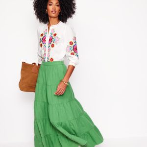 Nadia Double Cloth Maxi Skirt-Paradise Green