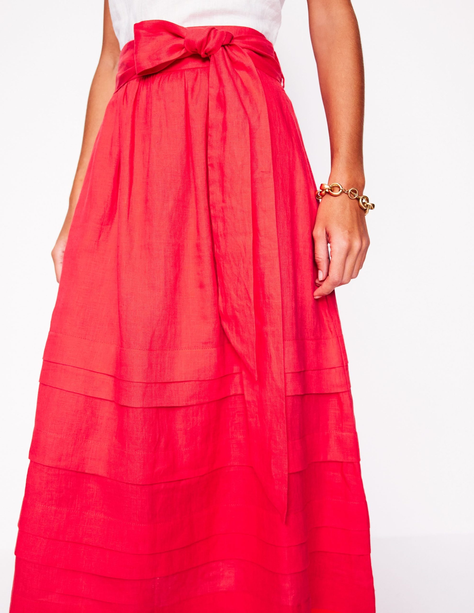 Pintuck Linen Midi Skirt-Strawberry Tart Red - Image 2