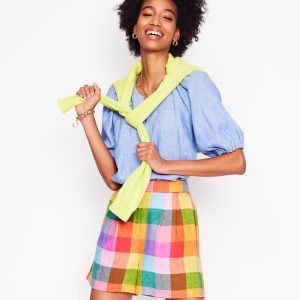 Dulwich Linen Shorts-Rainbow Multigingham