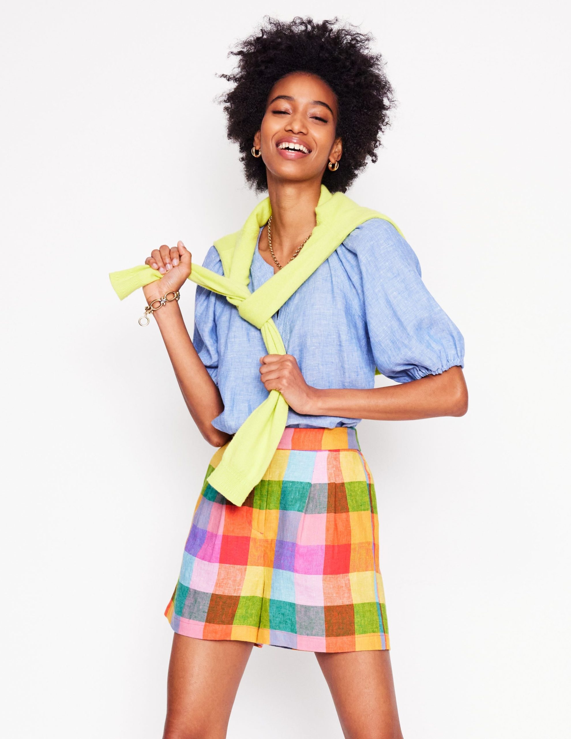 Dulwich Linen Shorts-Rainbow Multigingham