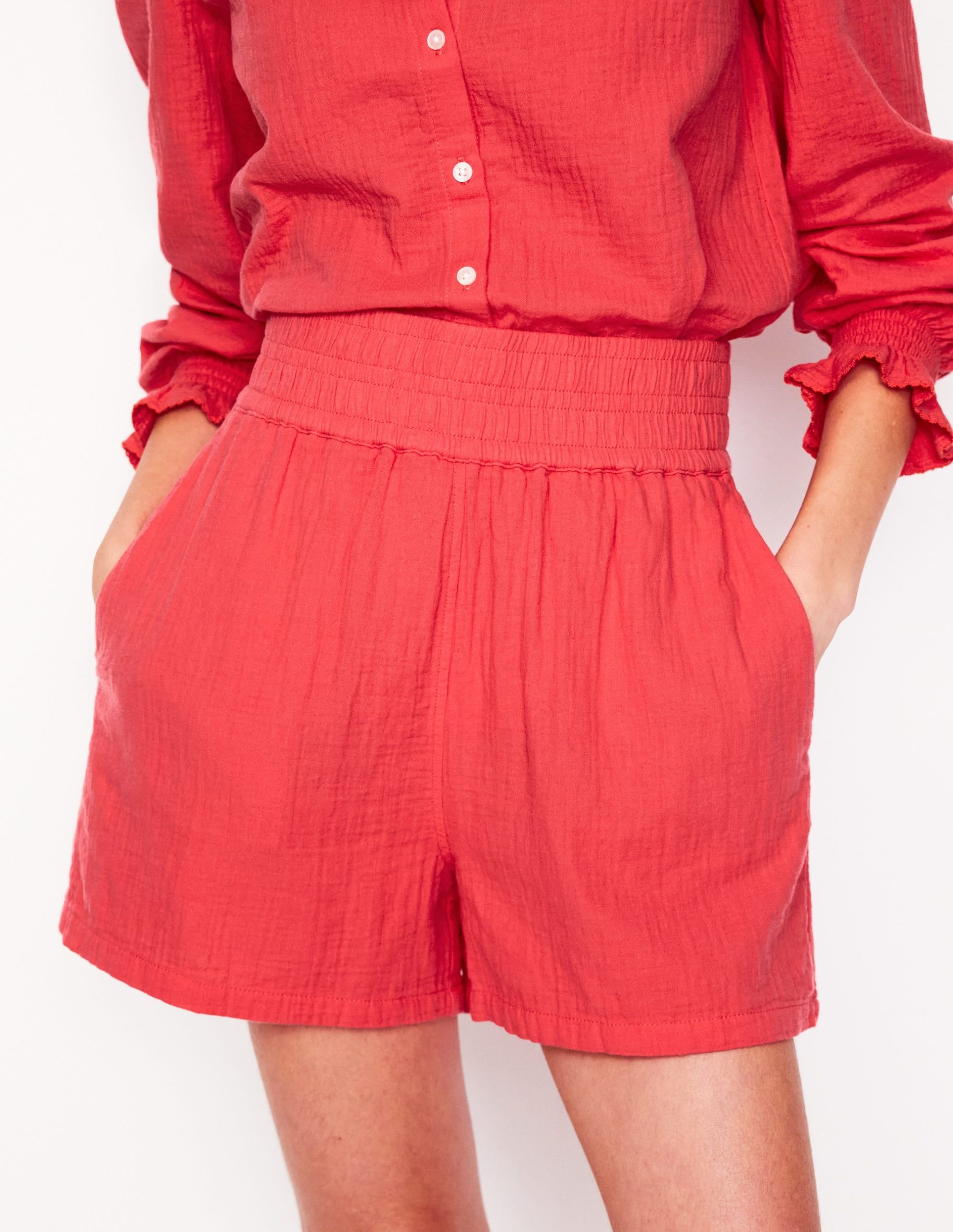 Smocked Double Cloth Shorts-Jam Red - Image 3