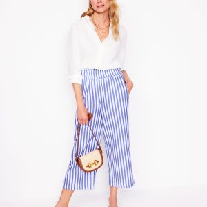Cropped Double Cloth Pants-Bright Blue Stripe