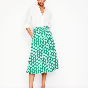 Hattie Poplin Midi Skirt-Rich Emerald. Posy Stamp