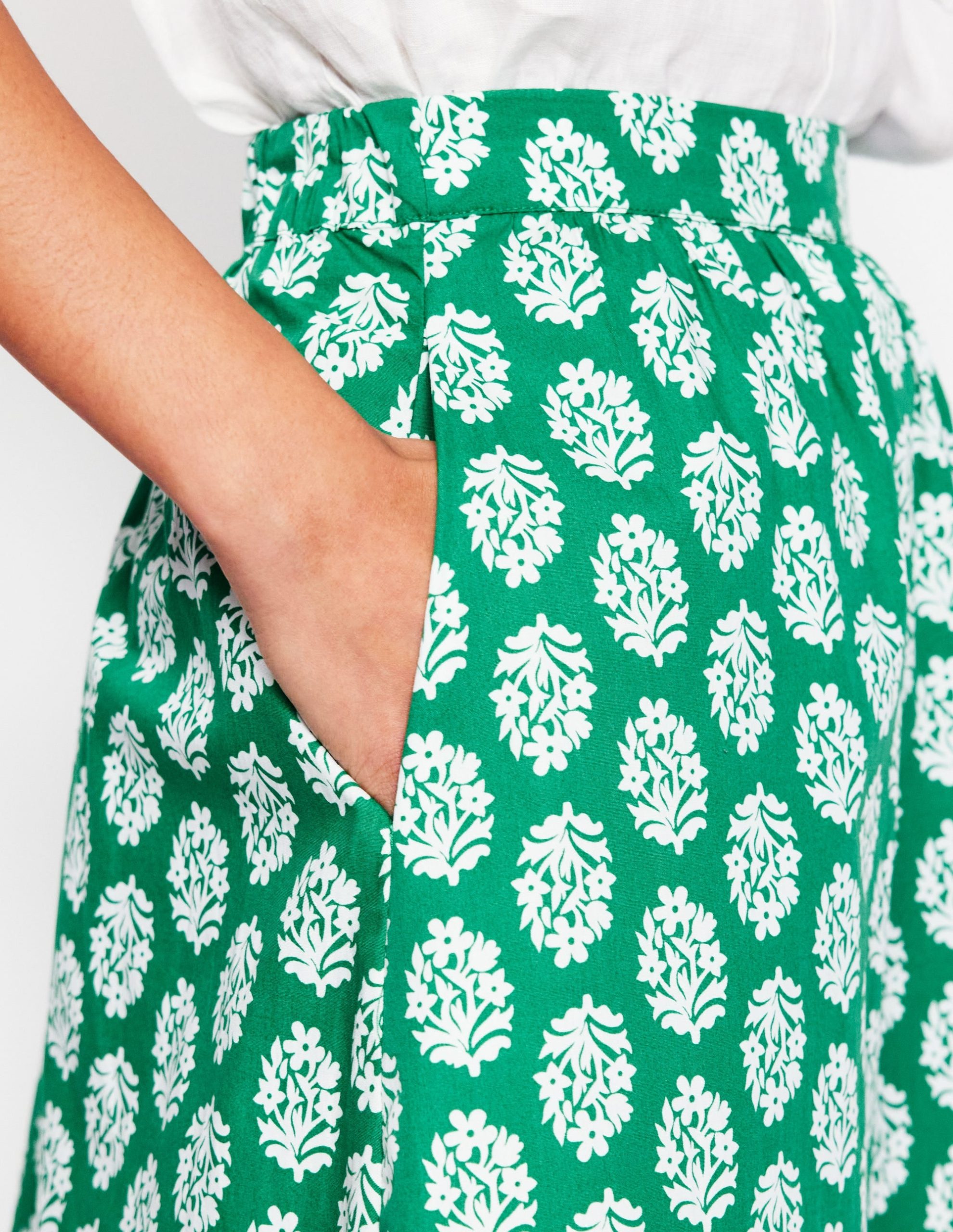 Hattie Poplin Midi Skirt-Rich Emerald. Posy Stamp - Image 2
