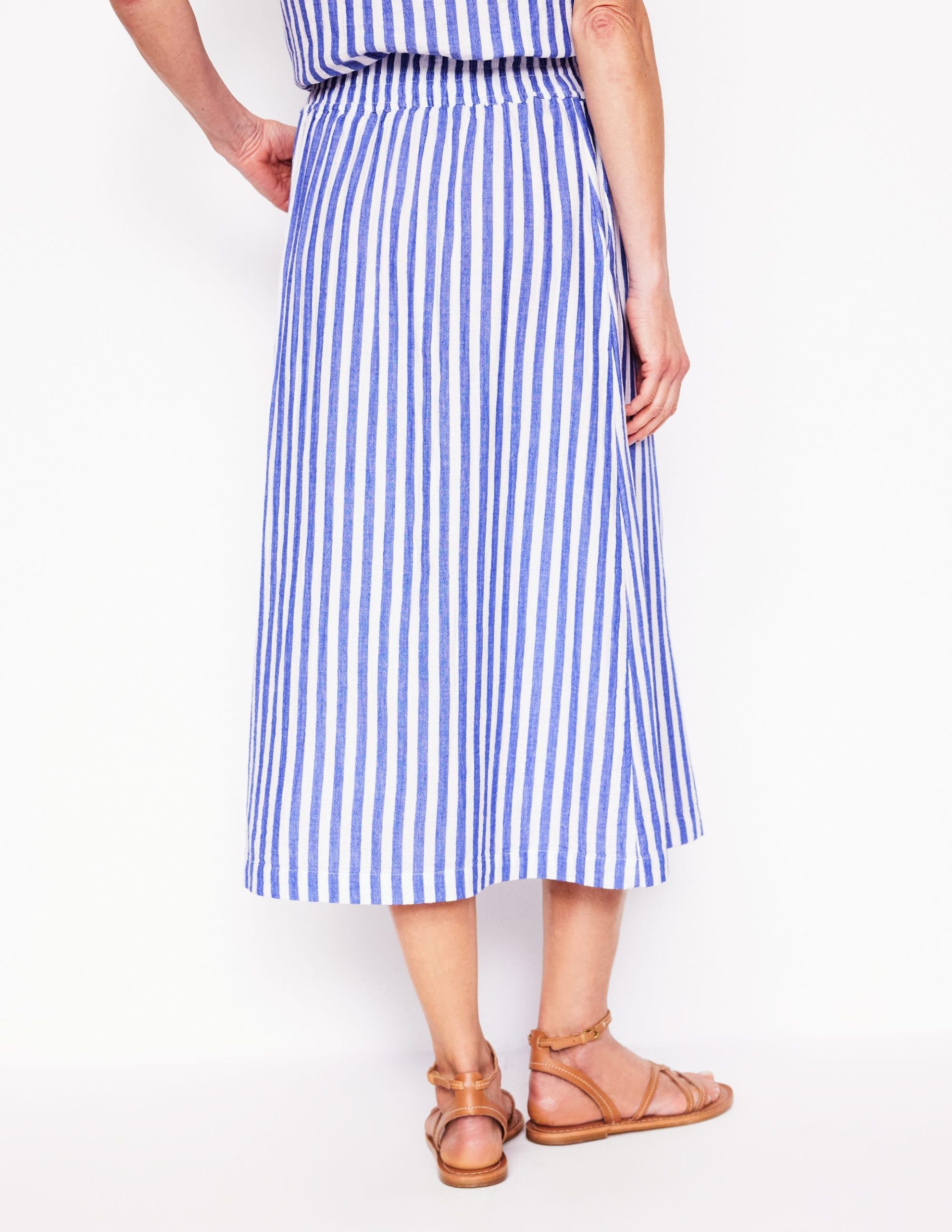 Double Cloth Smocked Skirt-Bright Blue Stripe - Image 3