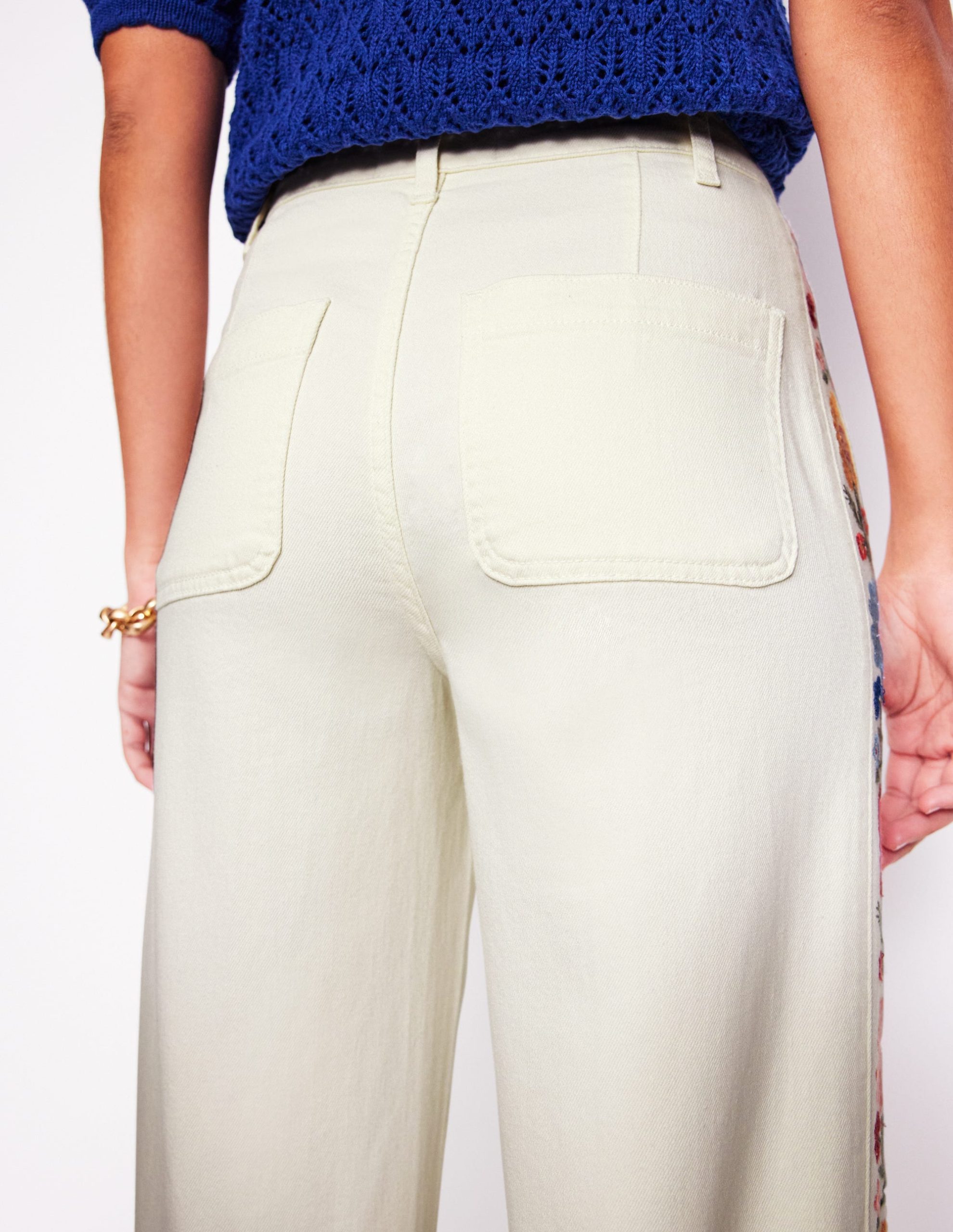 Cropped Embroidered Jeans-Ivory Embroidery - Image 5