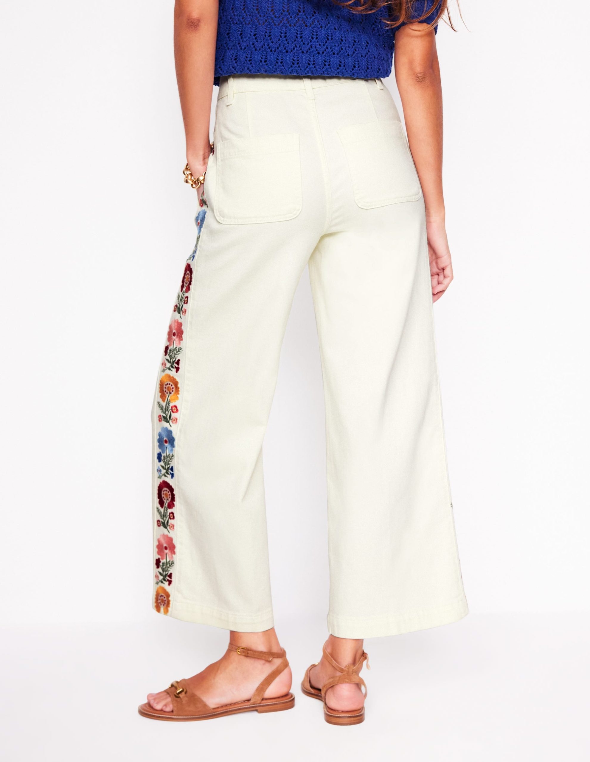 Cropped Embroidered Jeans-Ivory Embroidery - Image 6