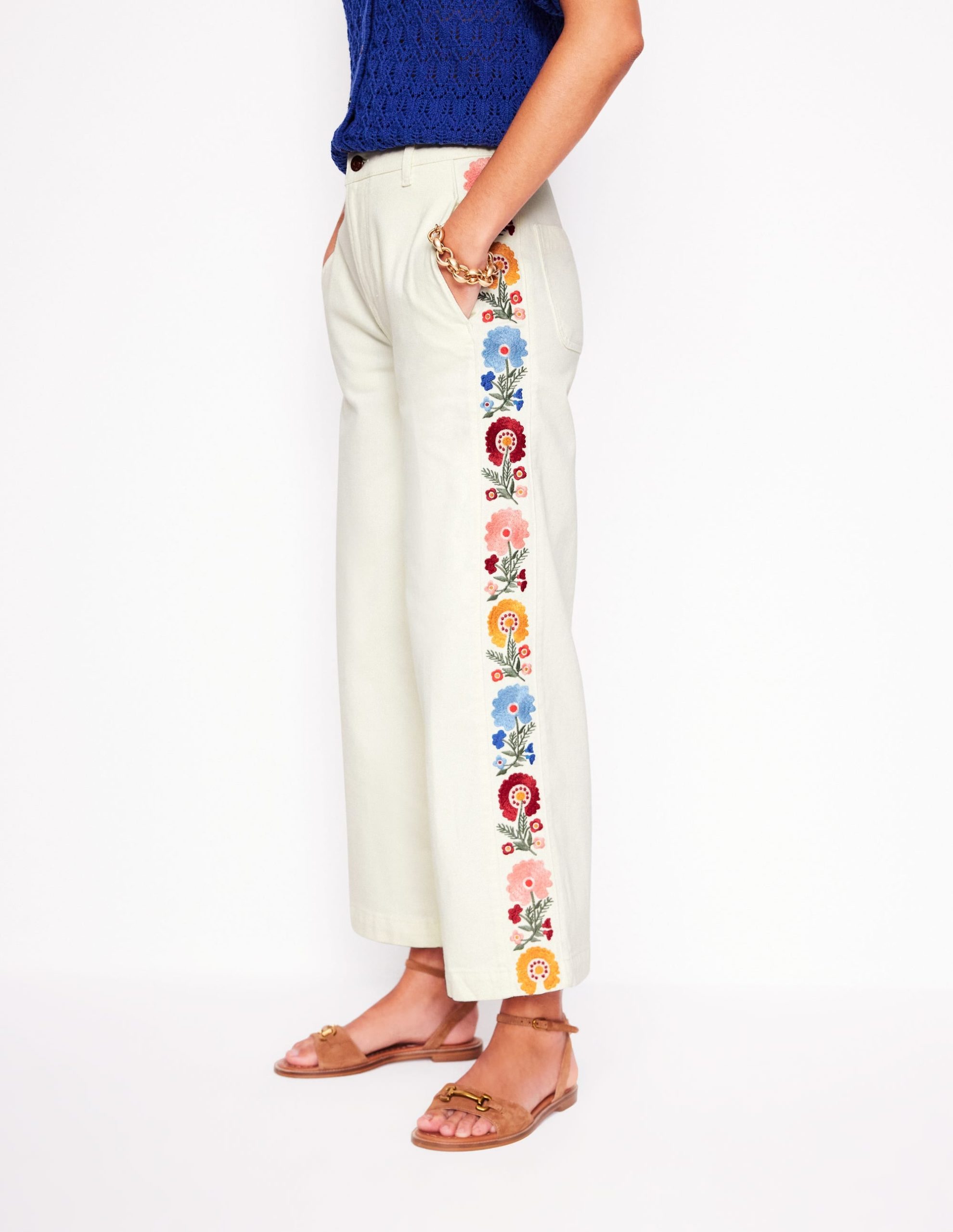 Cropped Embroidered Jeans-Ivory Embroidery - Image 7