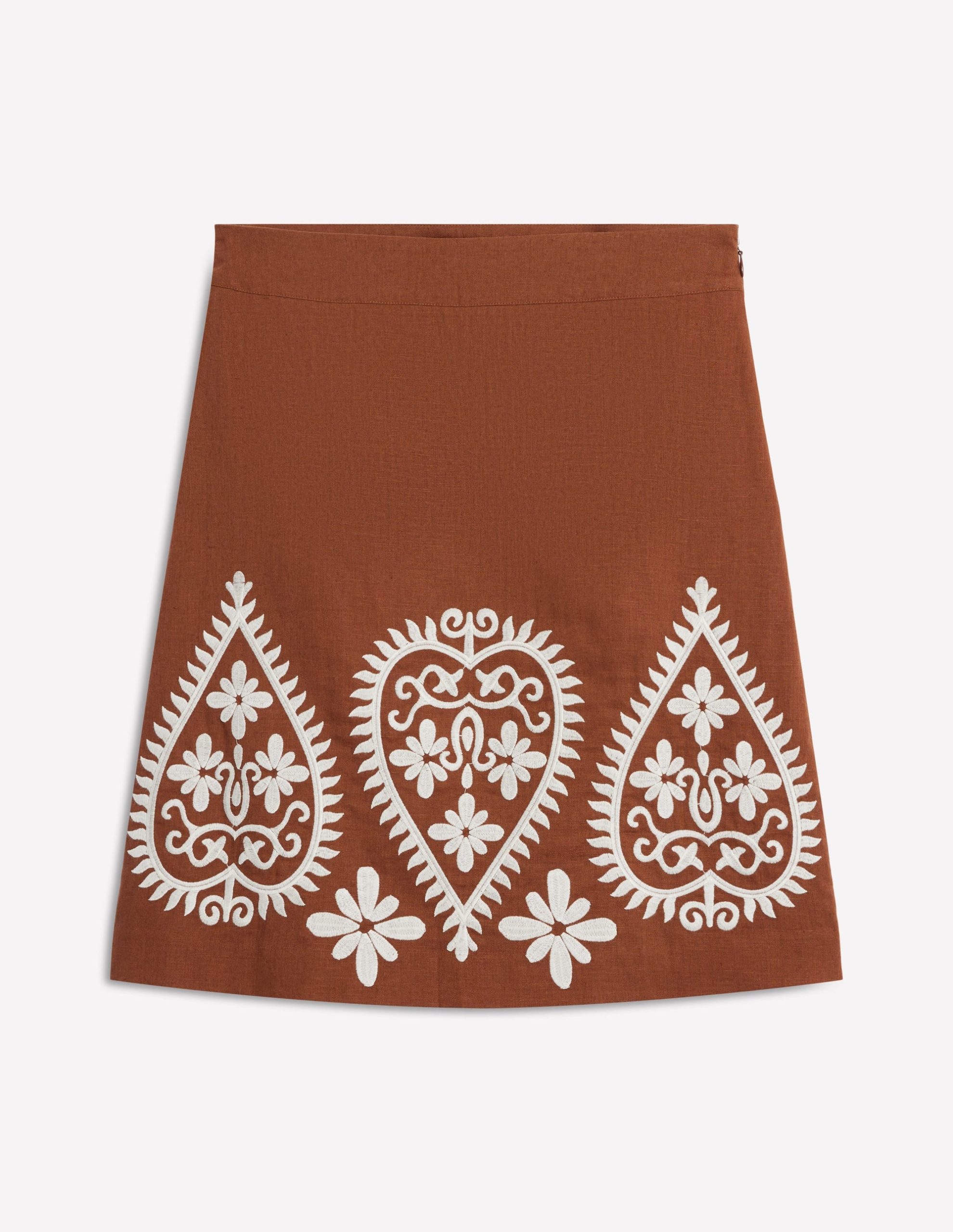 Embroidered Linen Skirt-Russet - Image 6