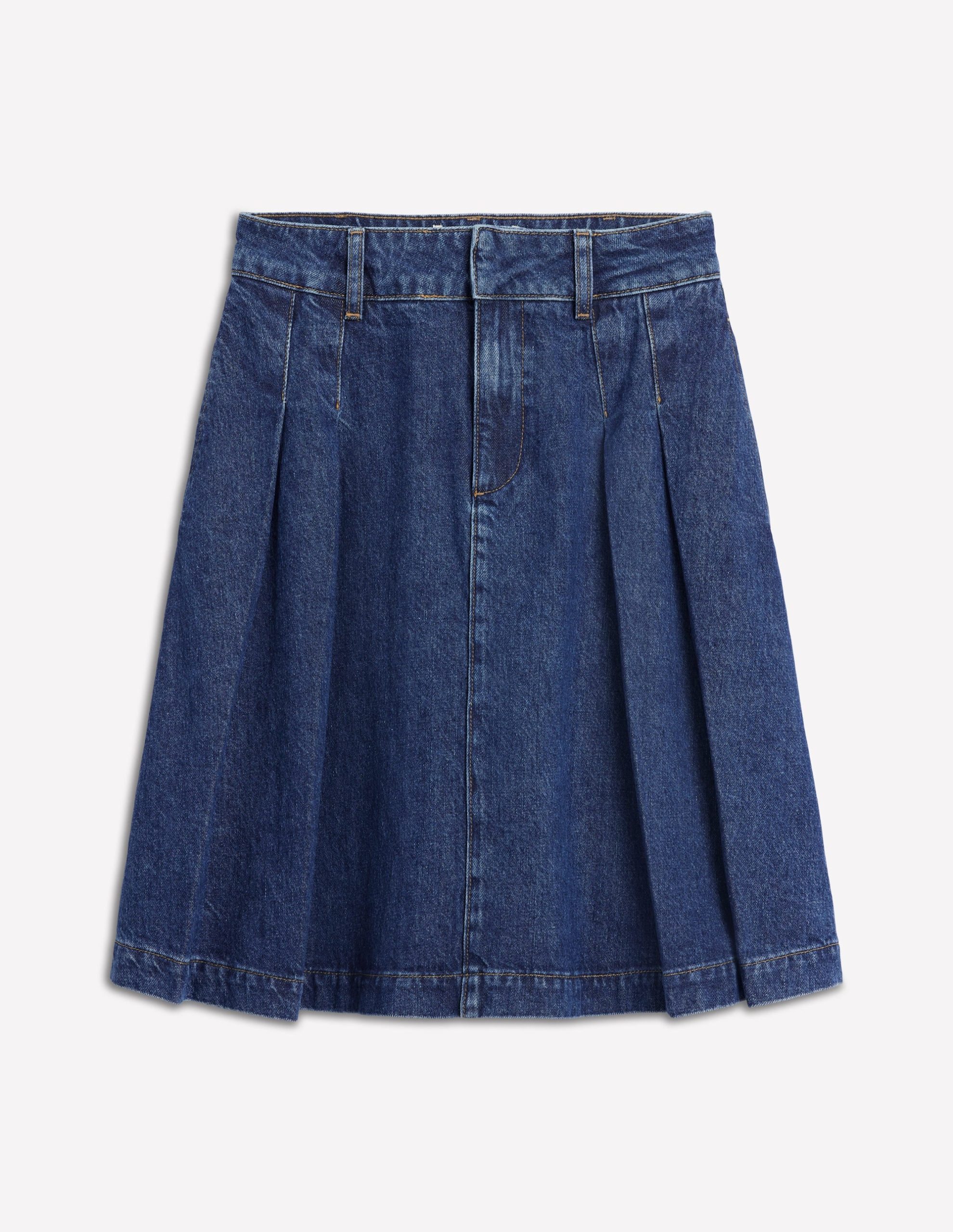 Pleated Denim Skirt-Mid Wash - Image 5