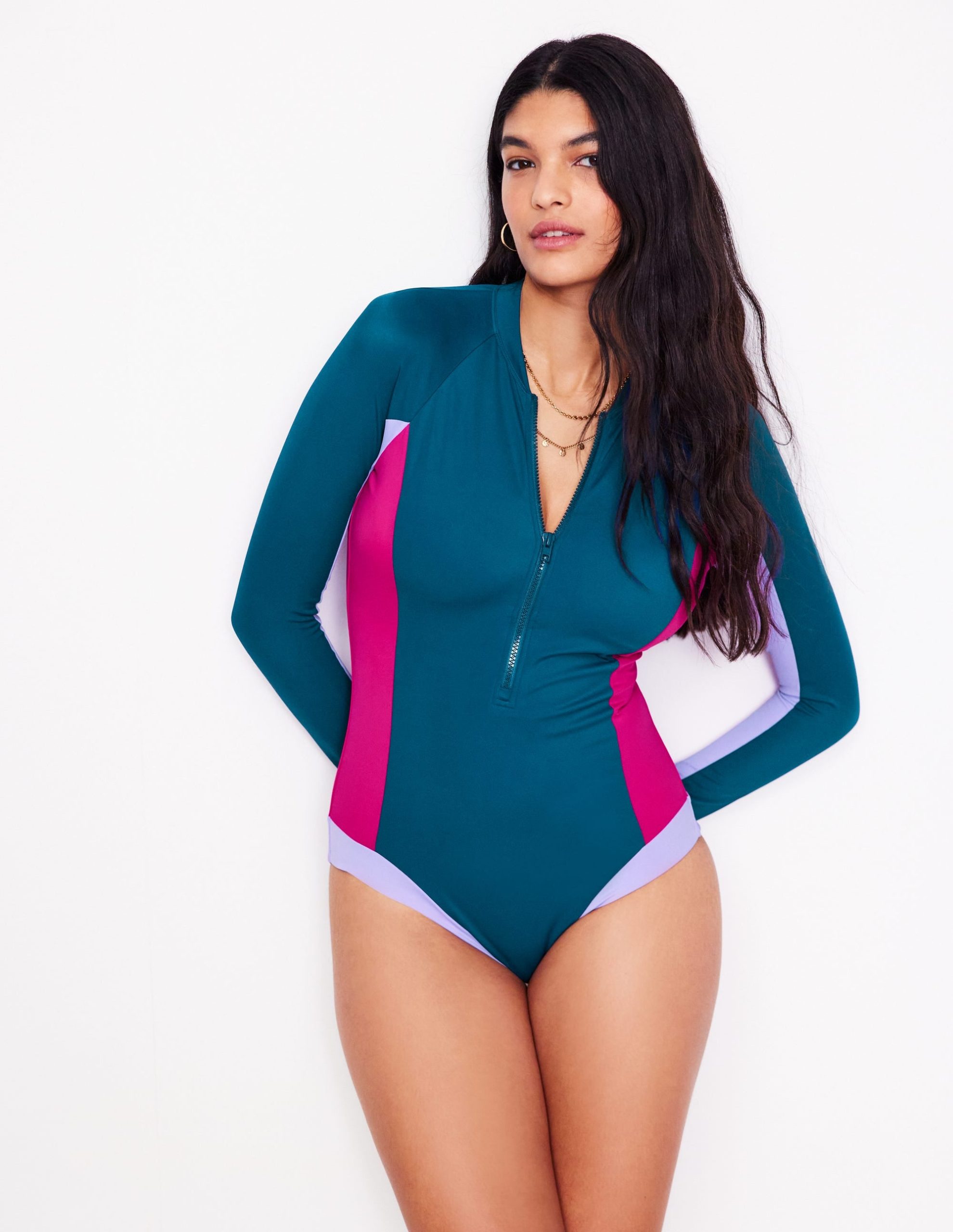 Sporty Raglan Sleeve Swimsuit-Oceanside Blue - Image 2