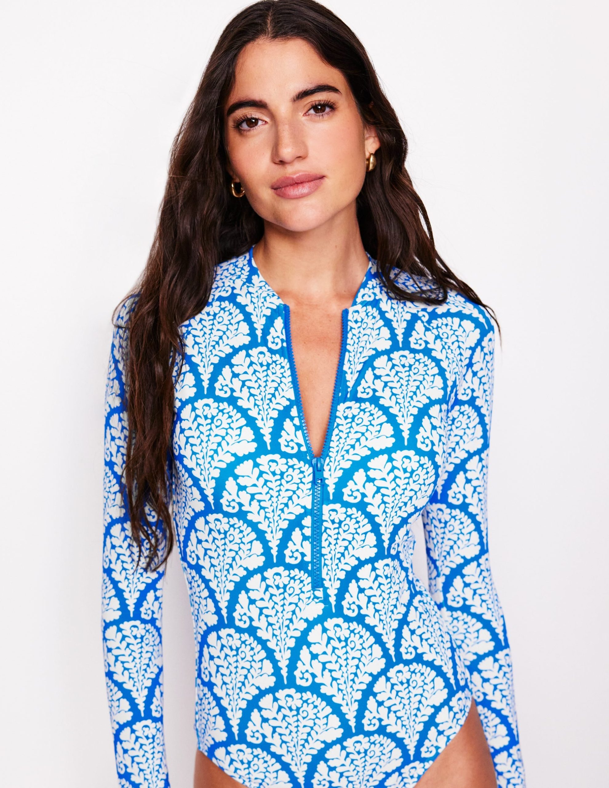 Sporty Raglan Sleeve Swimsuit-Bright Blue. Blossomy - Image 5