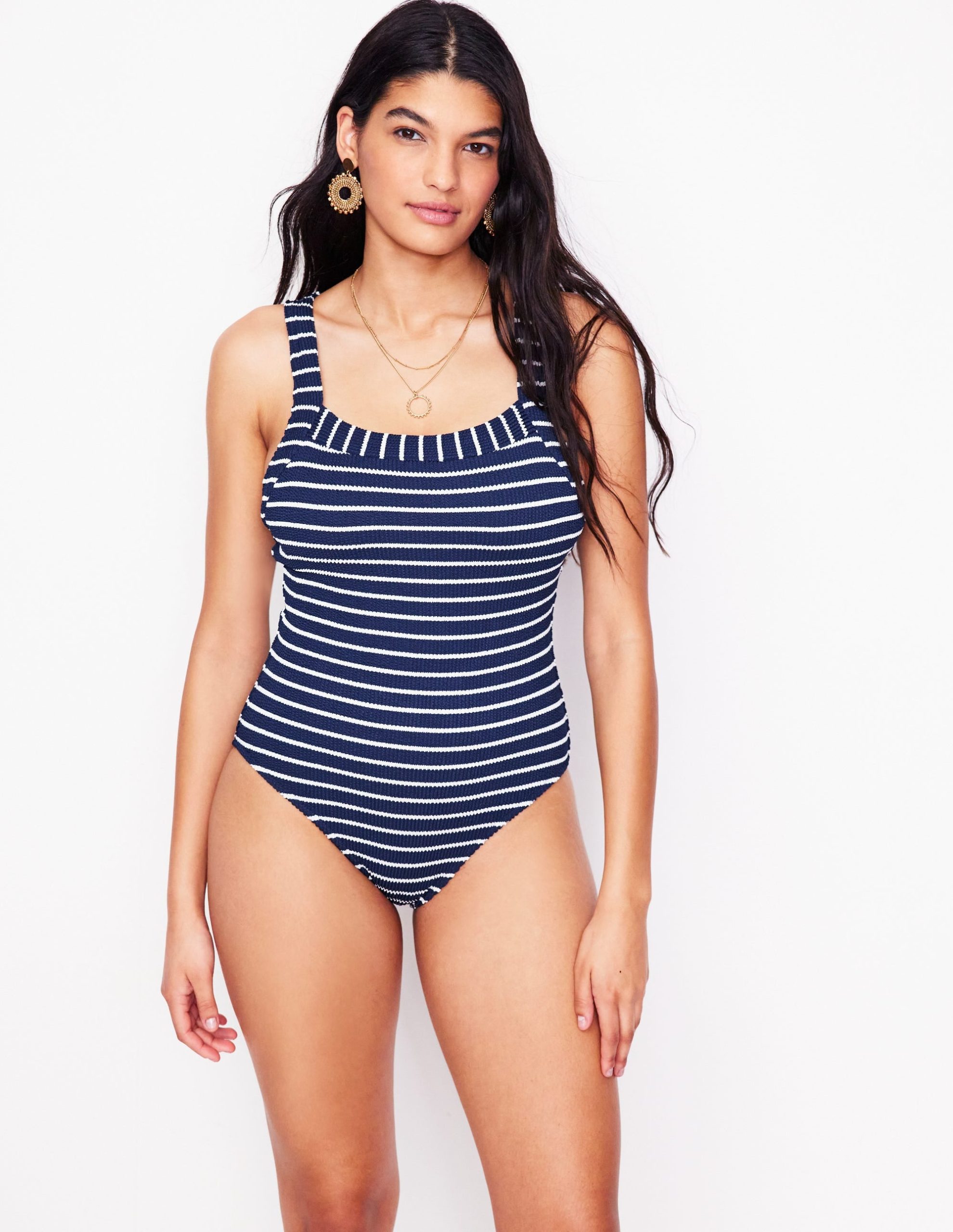Scoop Cross Back Swimsuit-Navy/ Ivory - Image 5