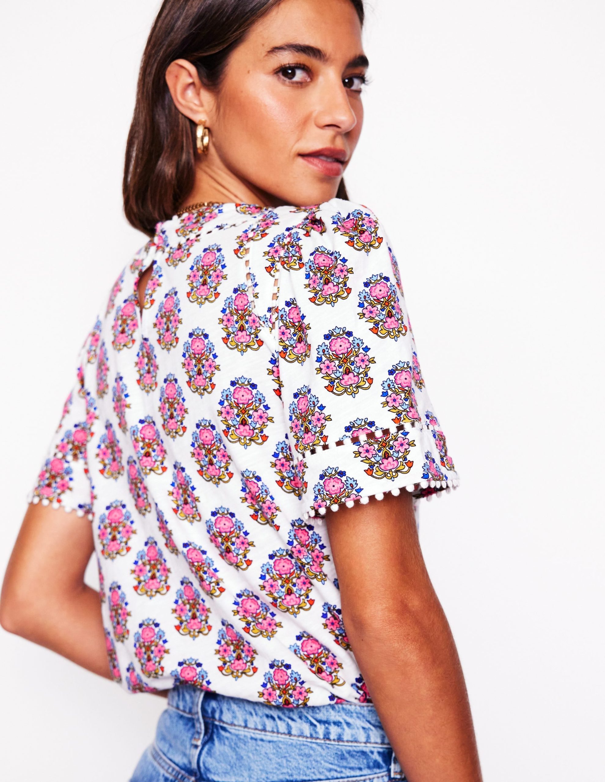 Mila Trim Detail Top-Ivory. Wildflower Stamp - Image 3