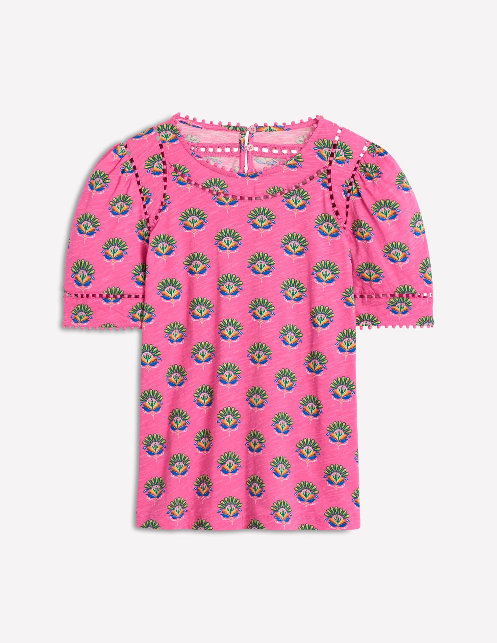 Mila Trim Detail Top-Pink. Ornamental Floral Sprig - Image 6