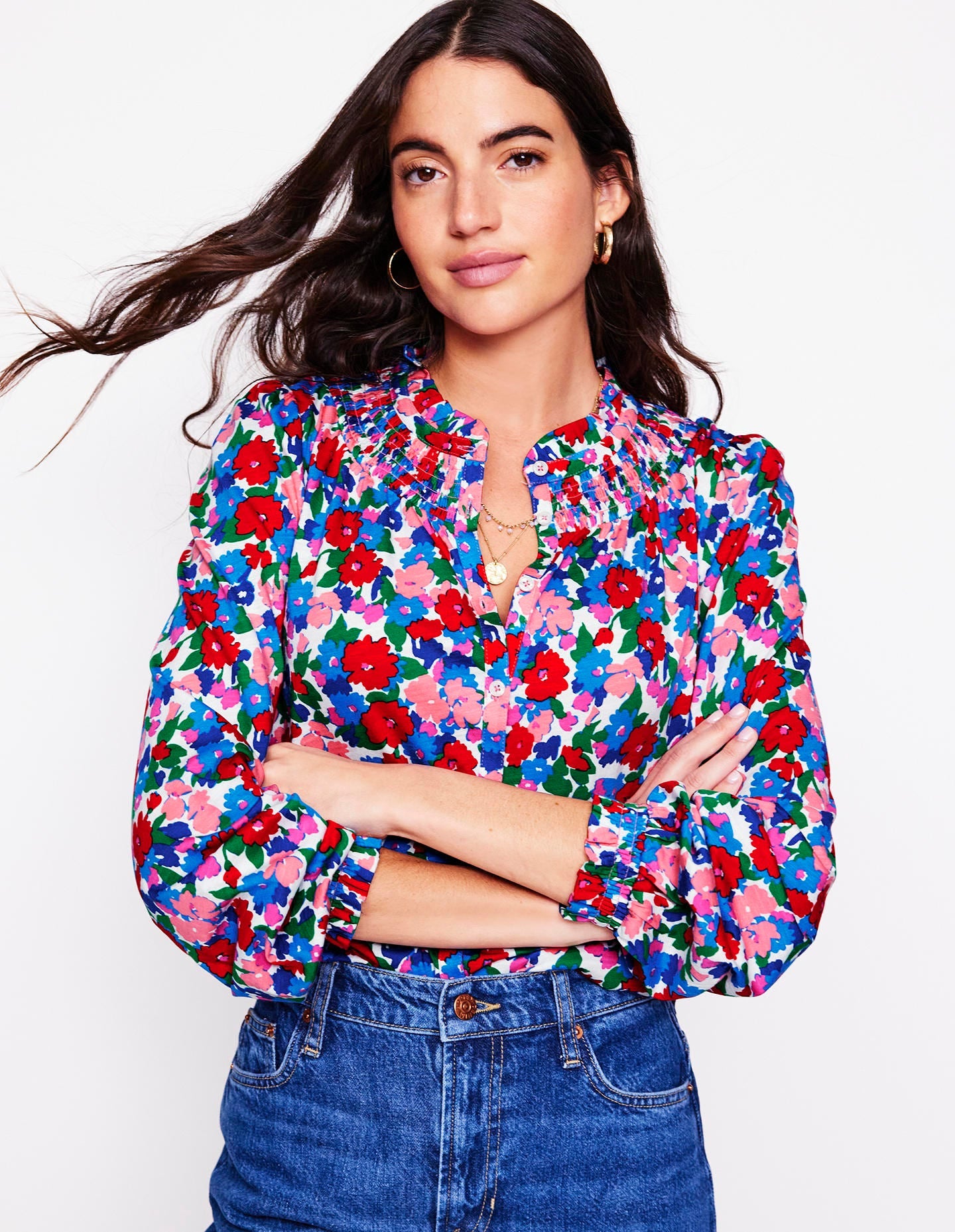 Fay Smocked Jersey Shirt-Multi. Painterly Meadow - Image 2