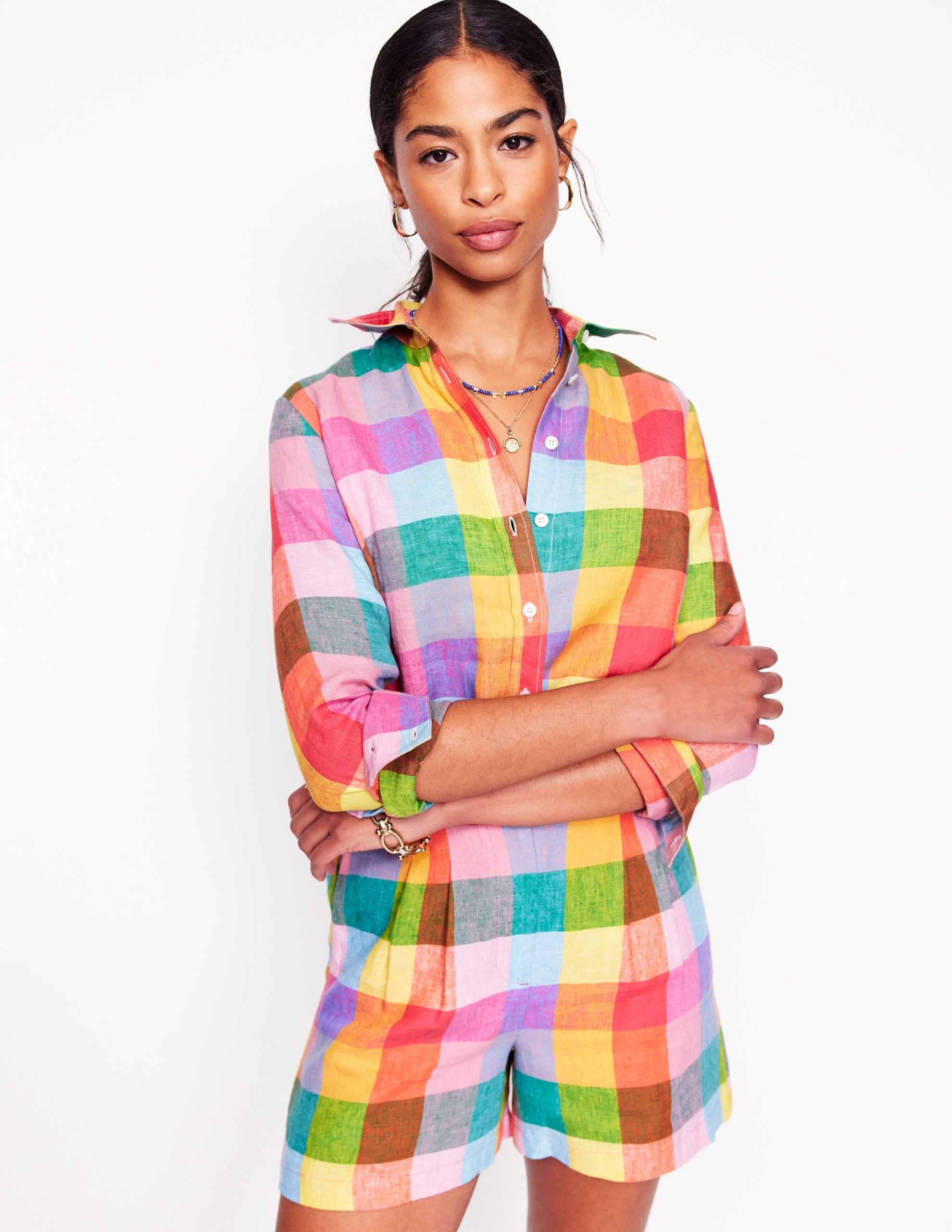 Sienna Linen Shirt-Rainbow Multi Gingham - Image 3