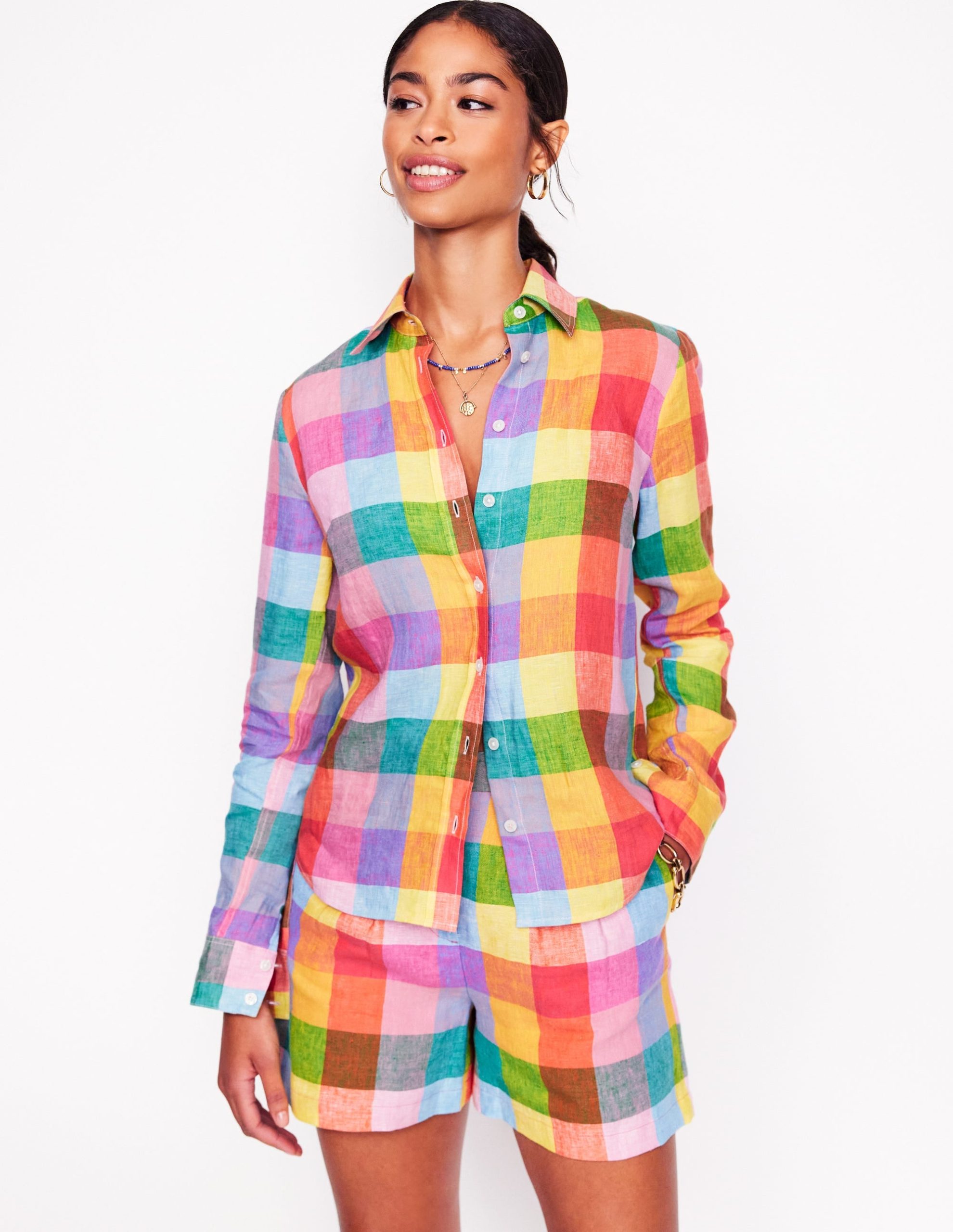 Sienna Linen Shirt-Rainbow Multi Gingham - Image 7