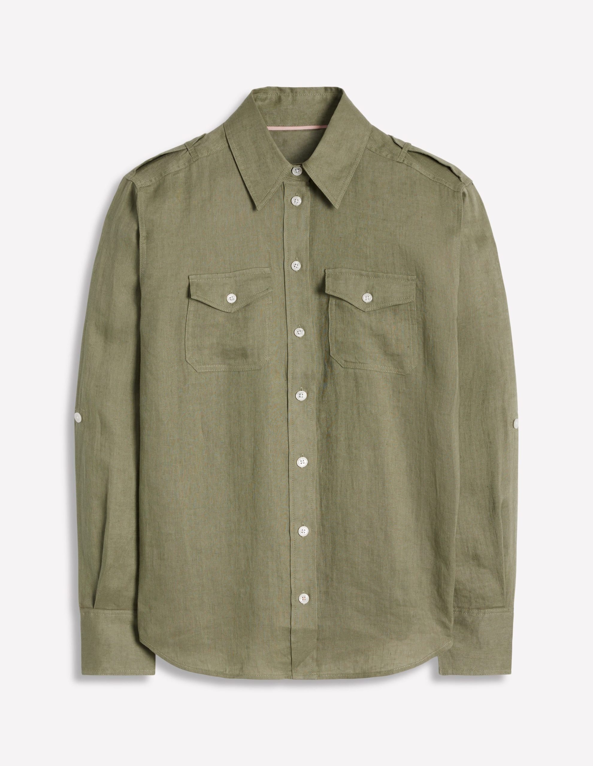 Longline Linen Safari Shirt-Larch Green - Image 5