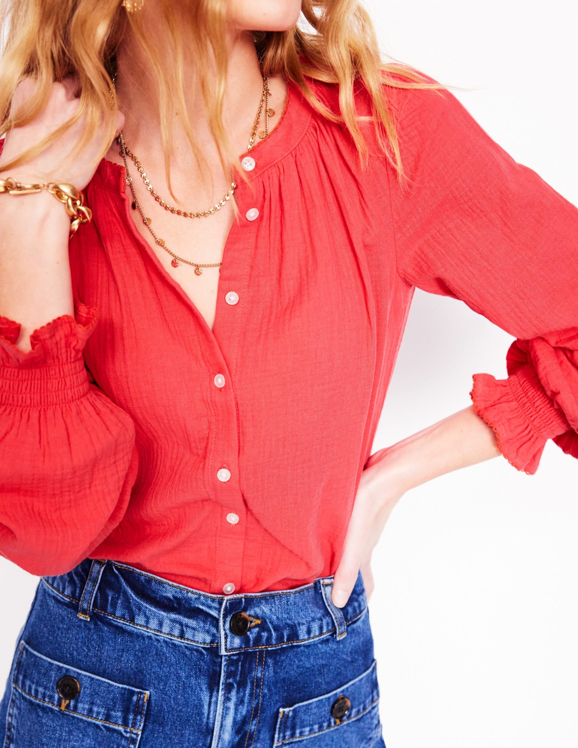 Evie Double Cloth Top-Jam Red - Image 2