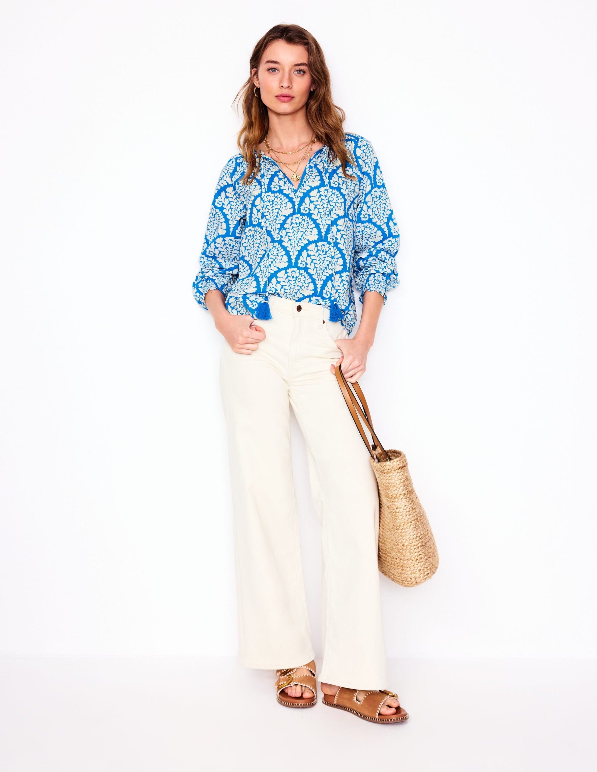 Easy Cotton Blouse-Cerulean Blue. Blossomy
