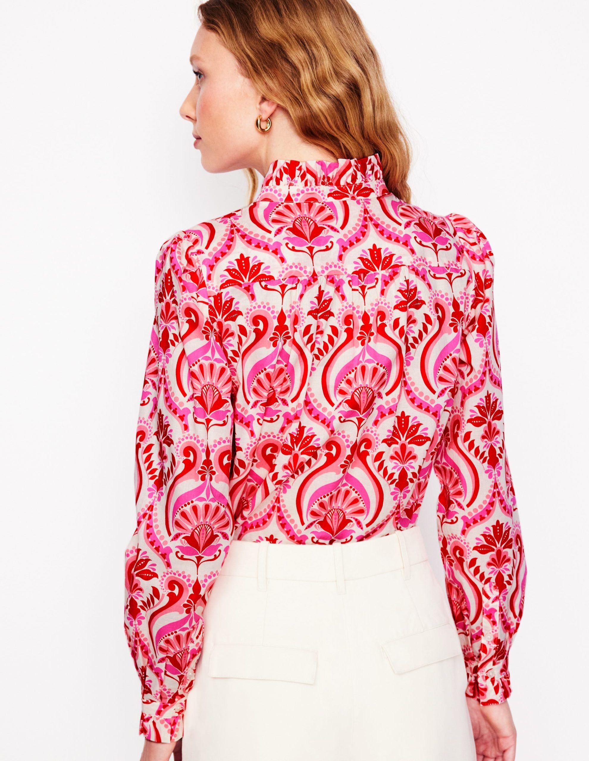 Felicity Cotton Blouse-Poppy Red. Ornamental Floral - Image 5