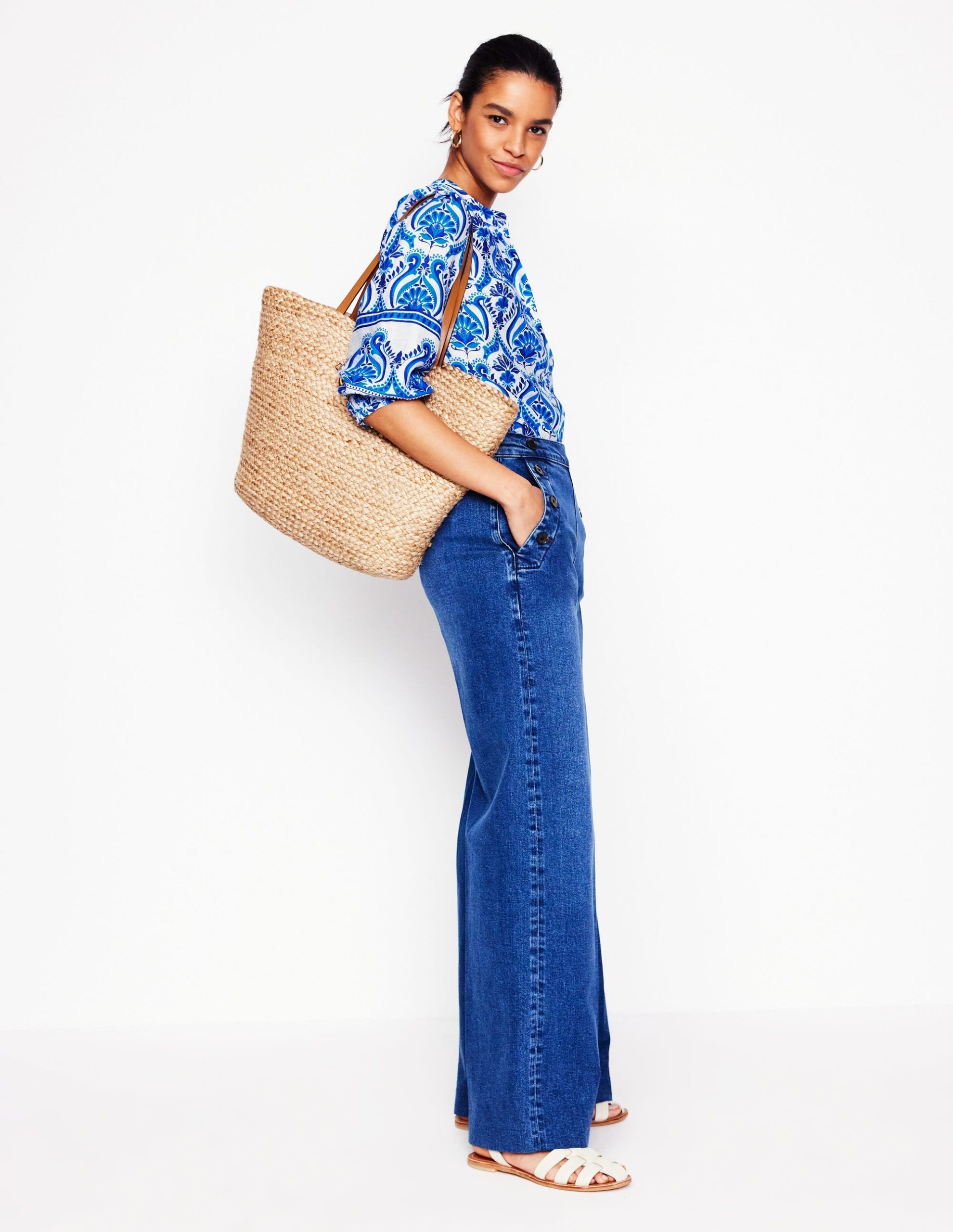 Alicia Linen Top-Blue. Ornamental Floral - Image 6