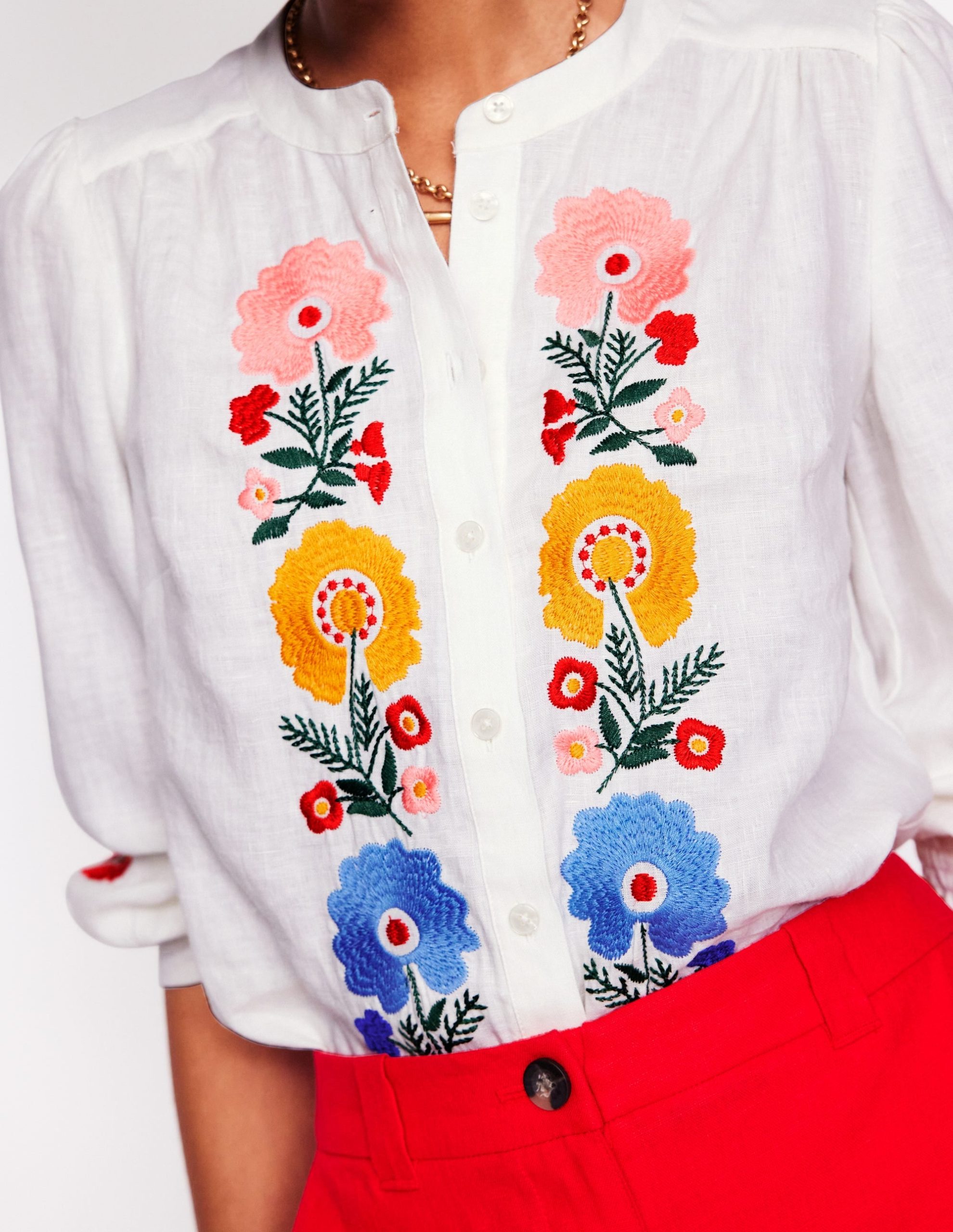 Alicia Linen Top-White. Floral Embroidery - Image 5