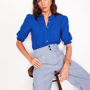 Scallop Double Cloth Top-Bright Blue