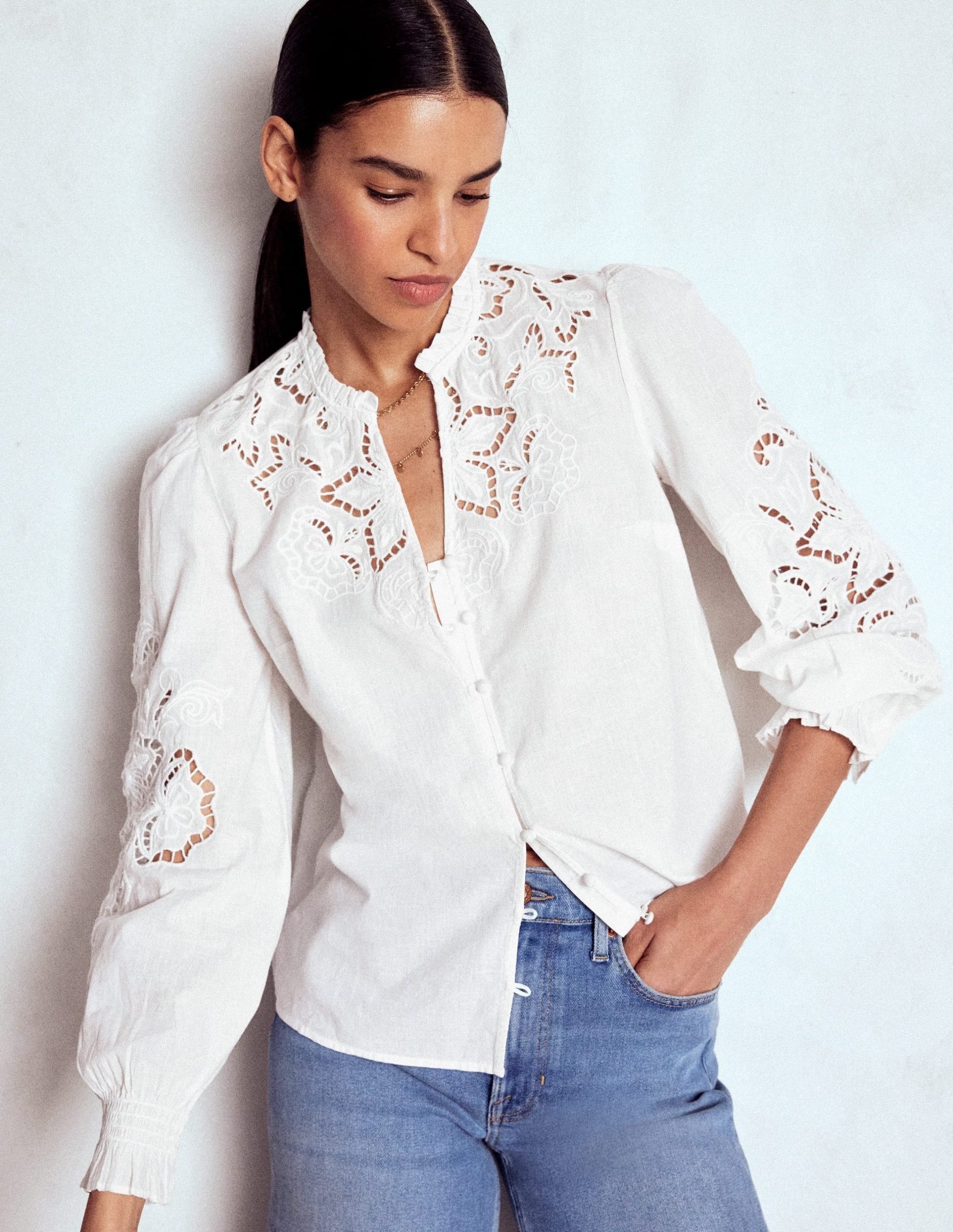 Cutwork Embroidered Blouse-White - Image 4