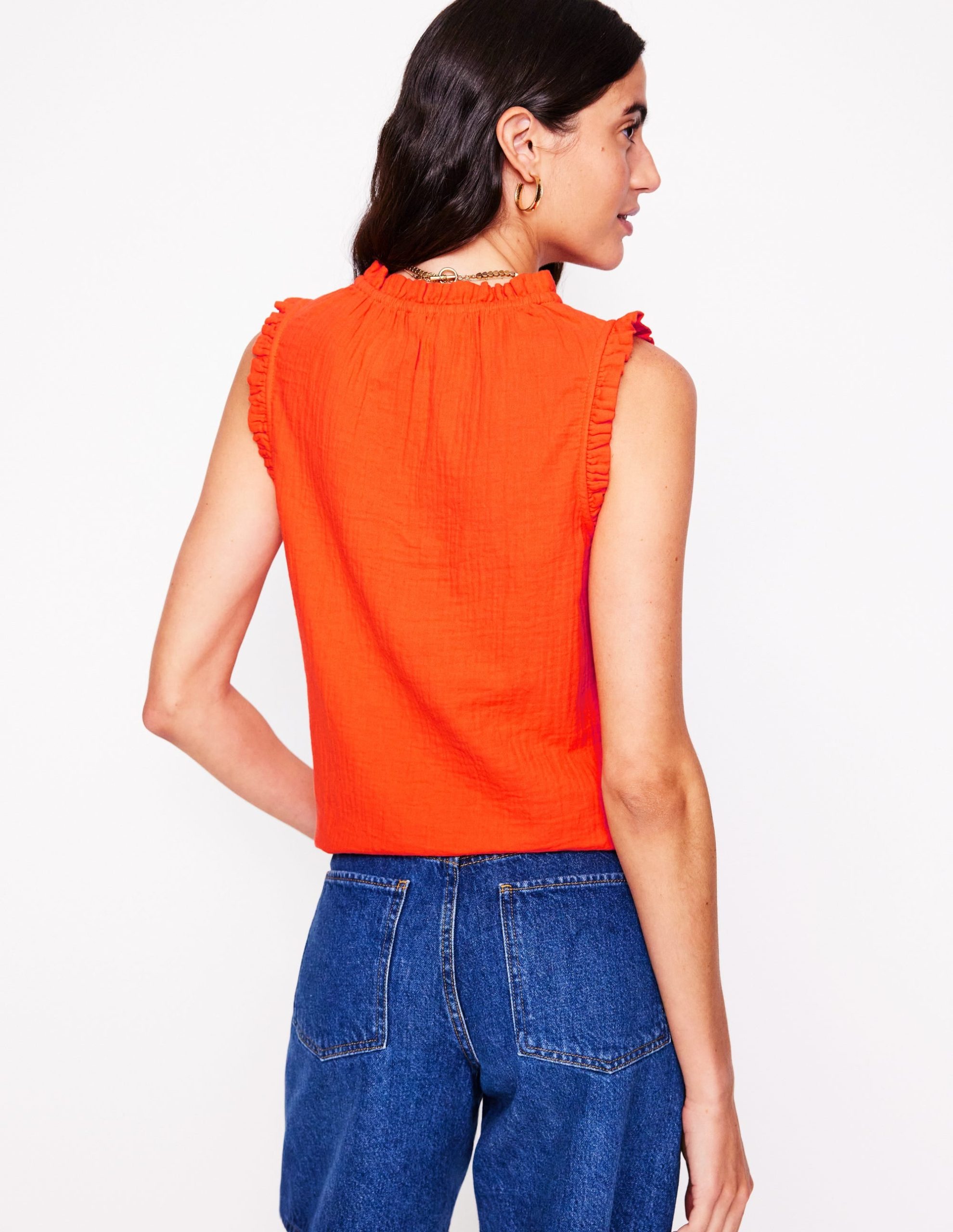 Sophie Ruffle Double Cloth Top-Gladioli Orange - Image 4