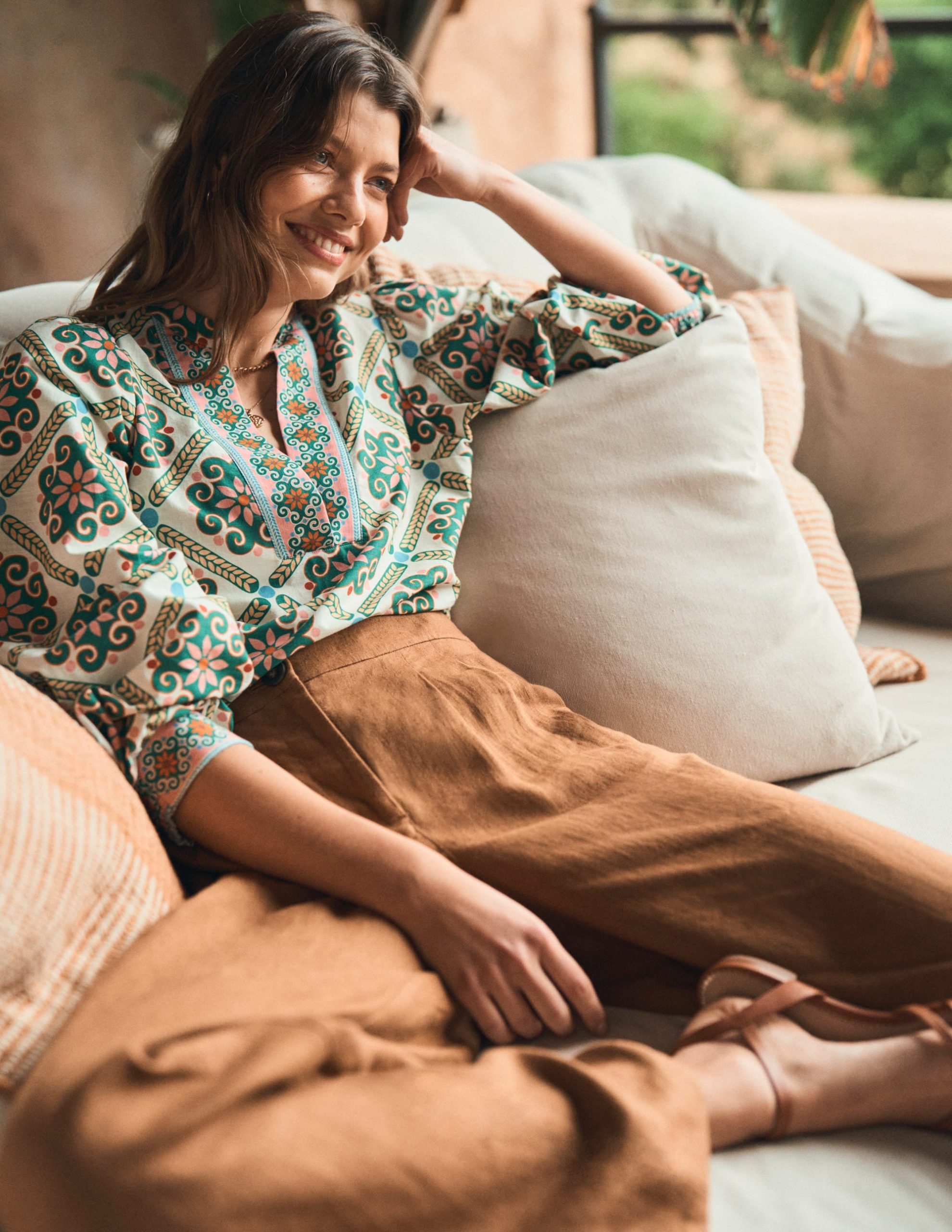 Cotton Notch Neck Top-Ivory. Baroque Tile - Image 6