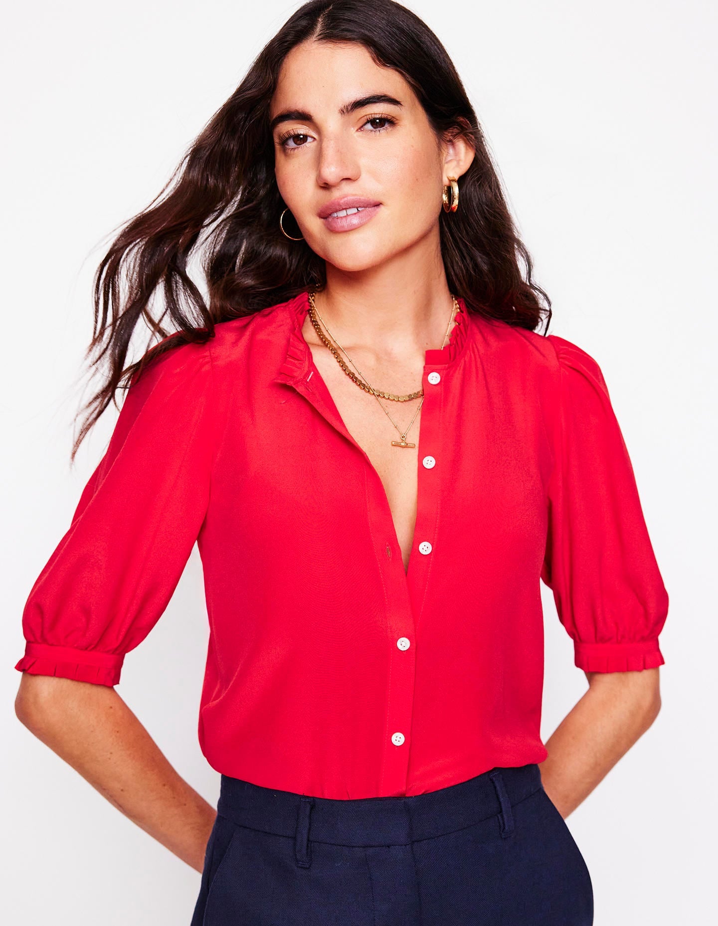 Frill Detail Silk Top-Poppy Red - Image 3
