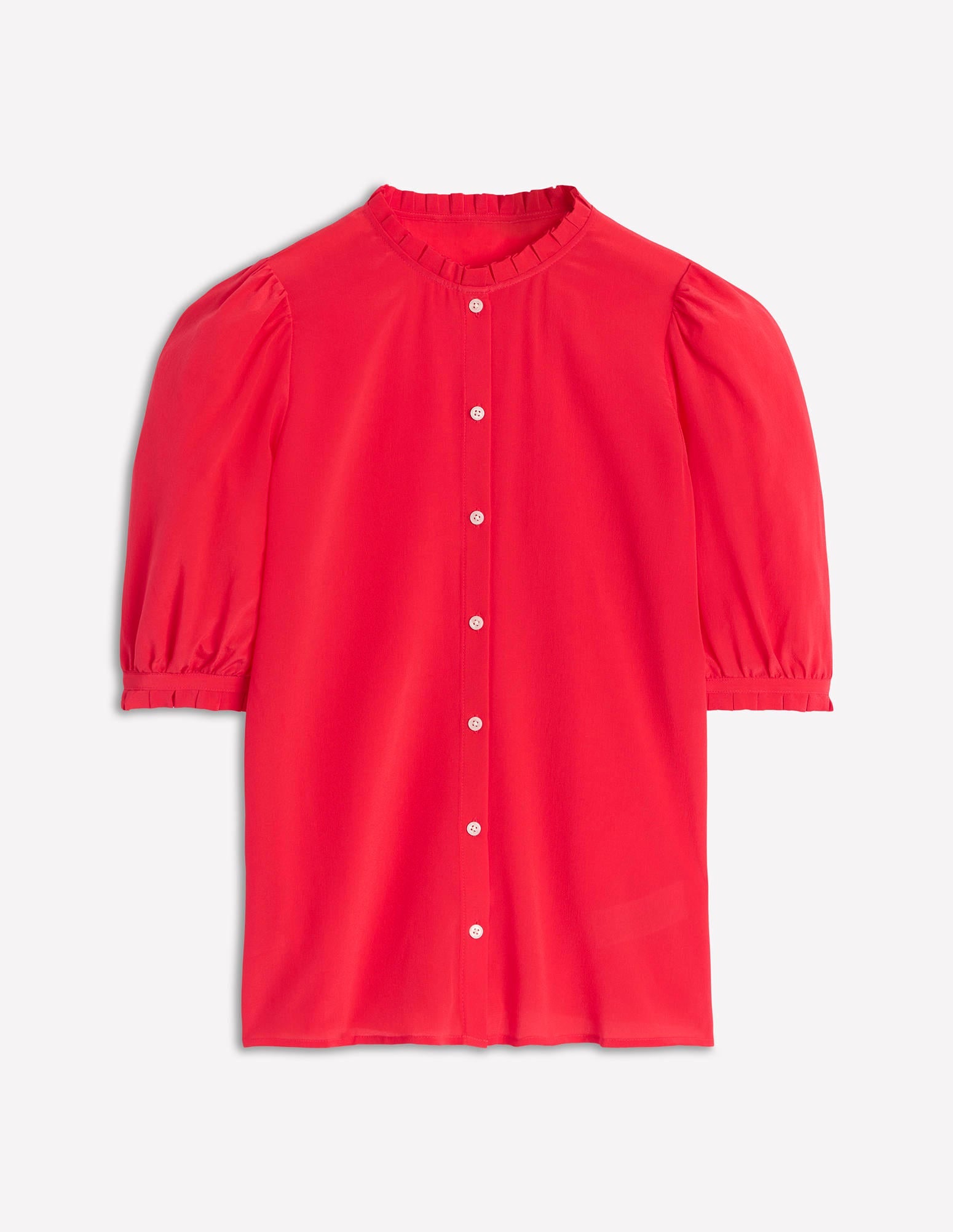 Frill Detail Silk Top-Poppy Red - Image 7