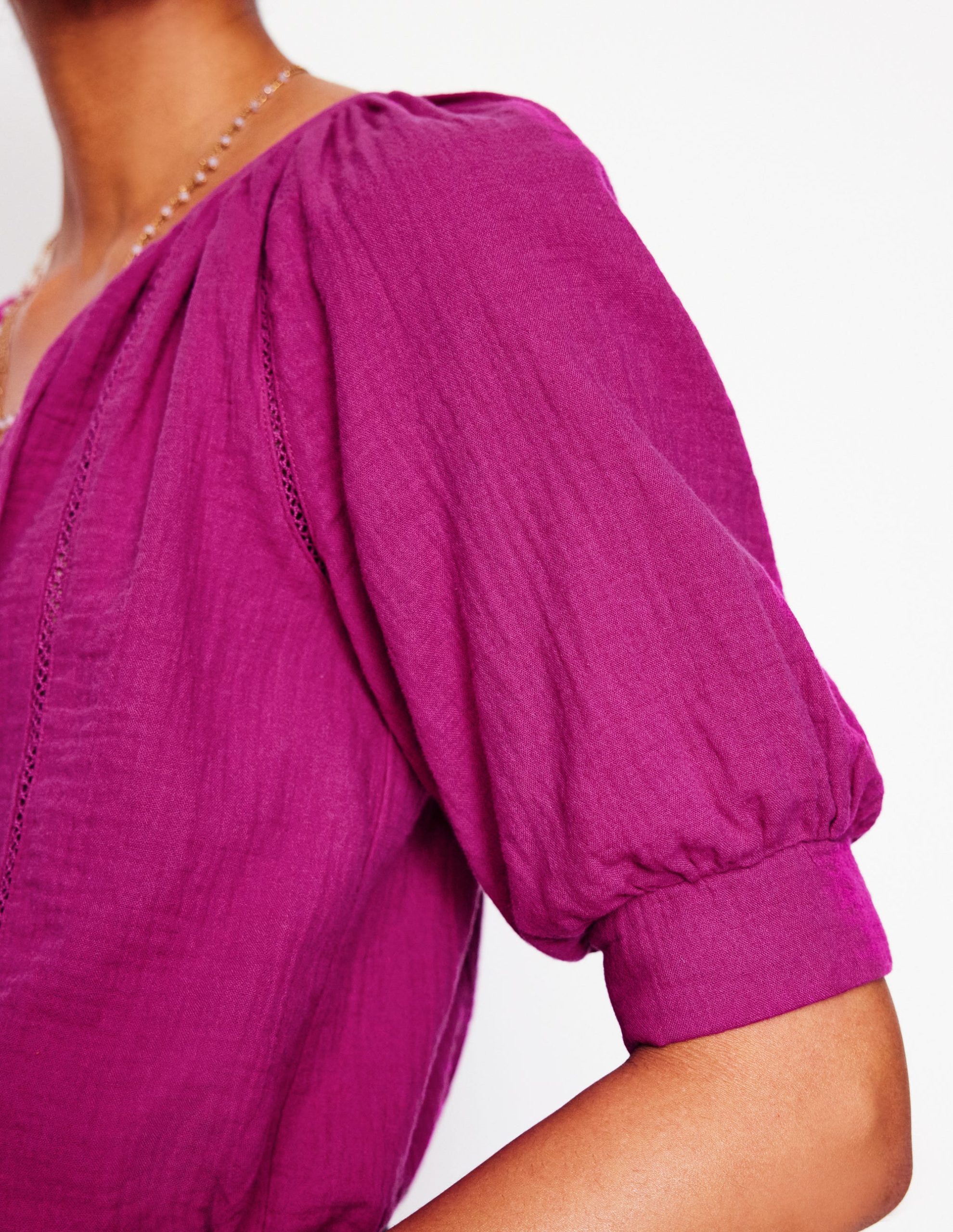 Trim Insert Double Cloth Top-Fuschia - Image 3