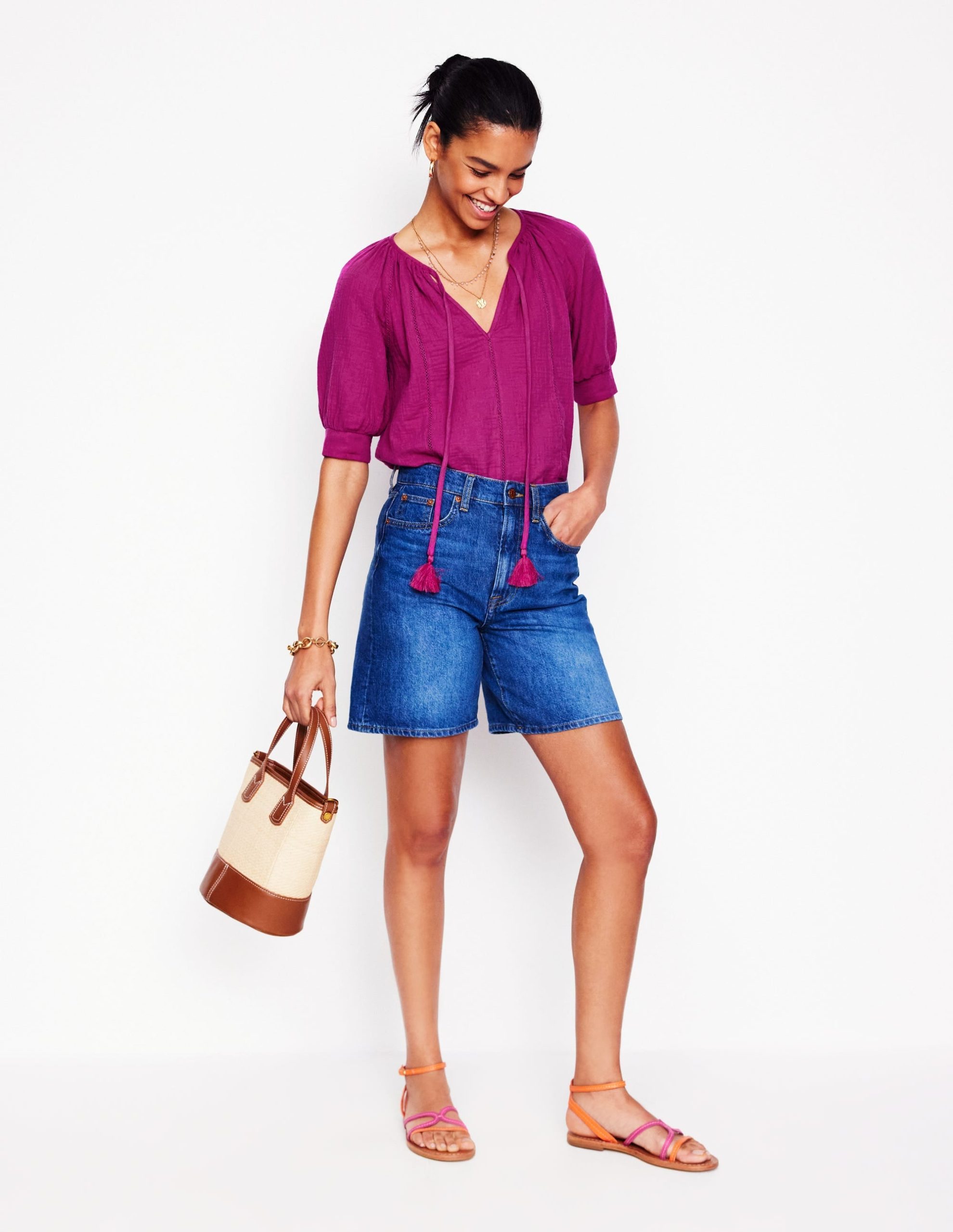 Trim Insert Double Cloth Top-Fuschia - Image 5