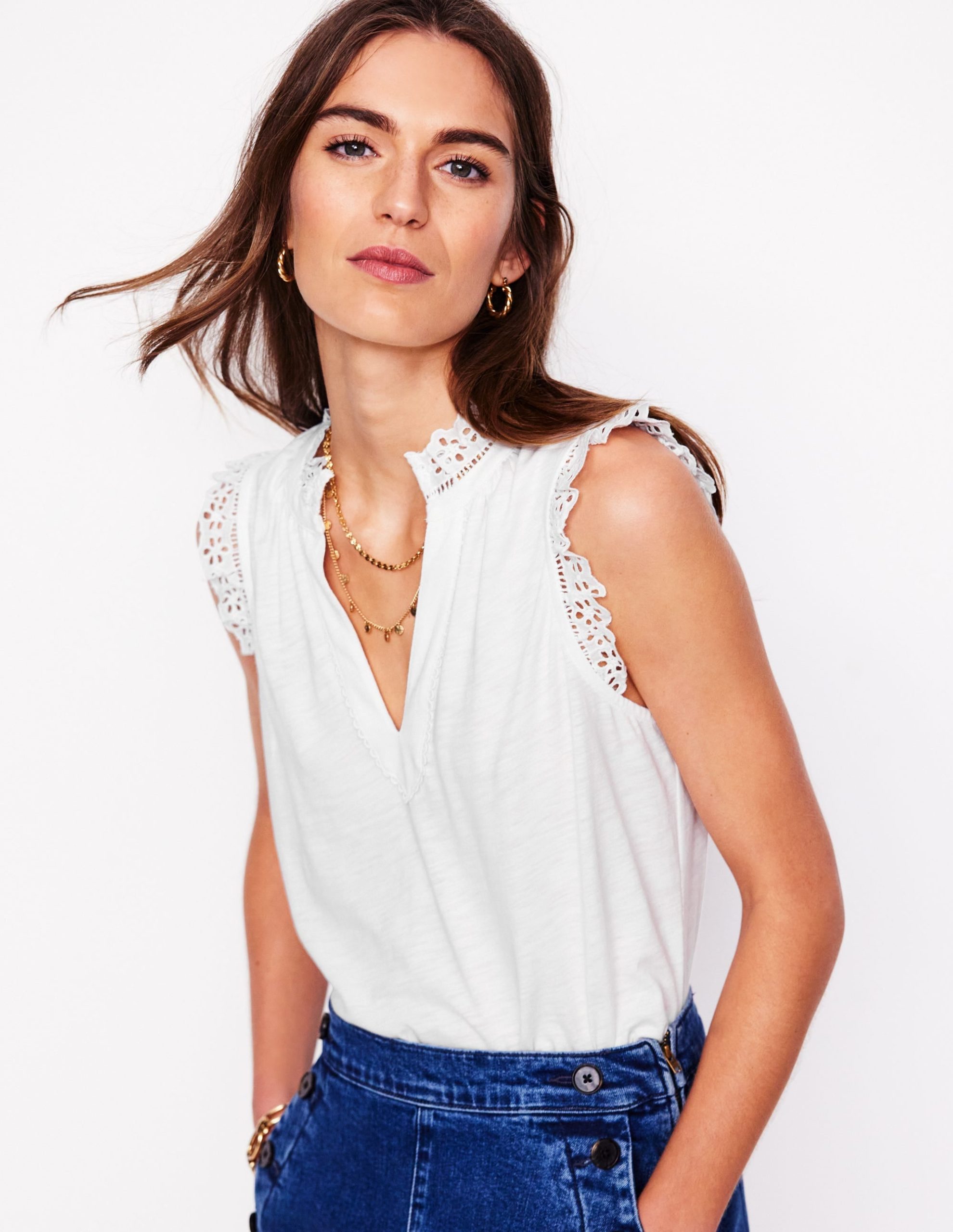 Aria Broderie Trim Vest-White - Image 2