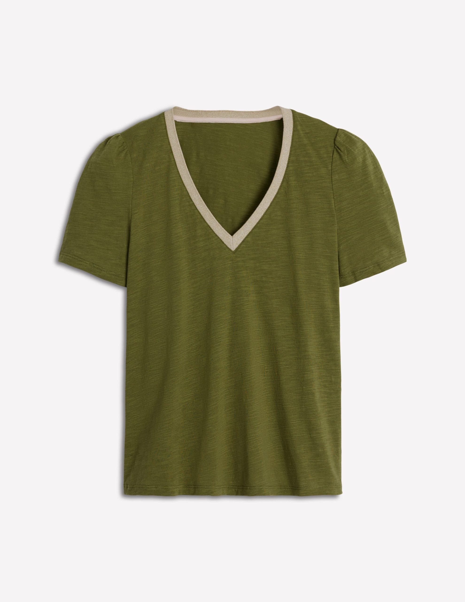 Metallic Trim V Neck T-shirt-Mayfly - Image 6